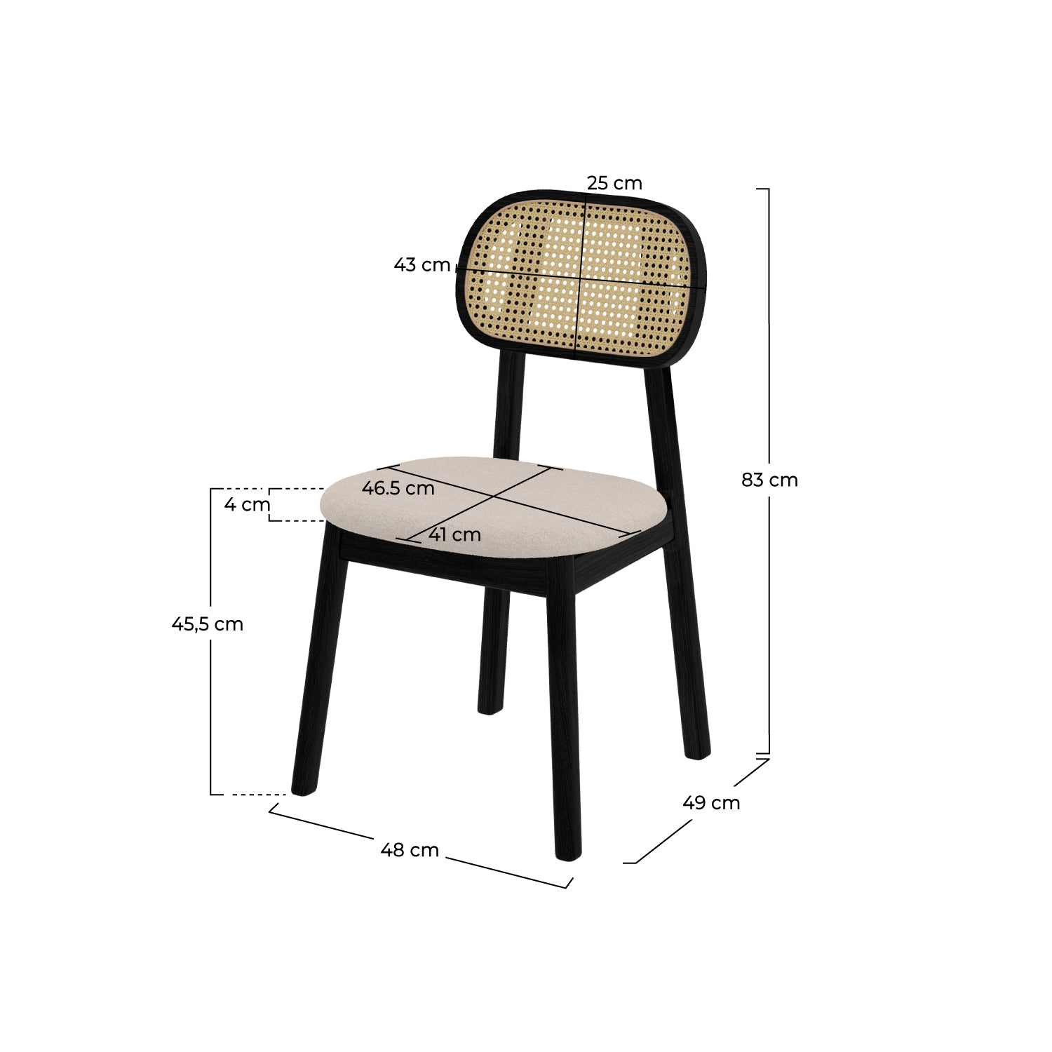 set di 2 sedie maria legno nero rattan