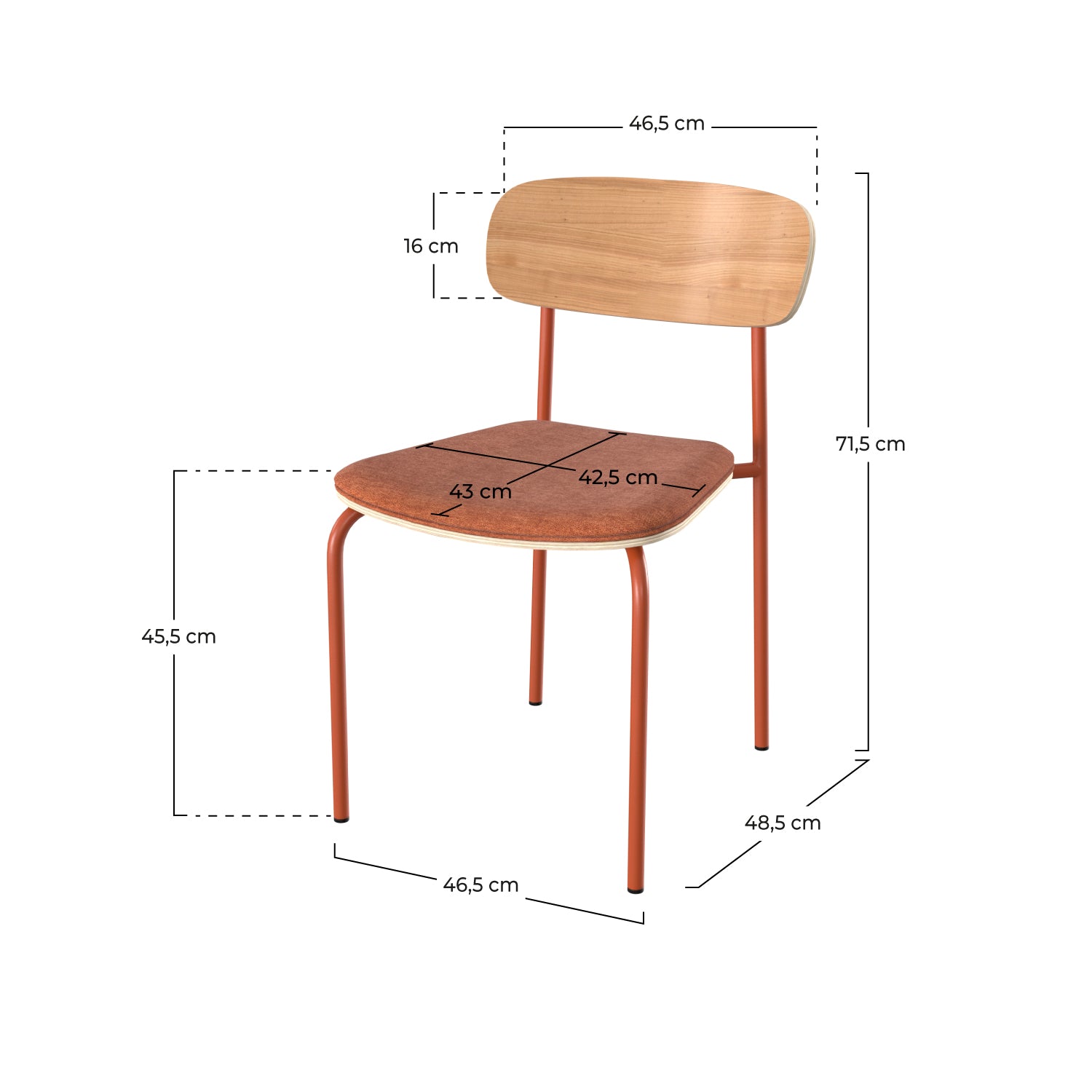 set di 2 sedie alba in legno e tessuto terracotta