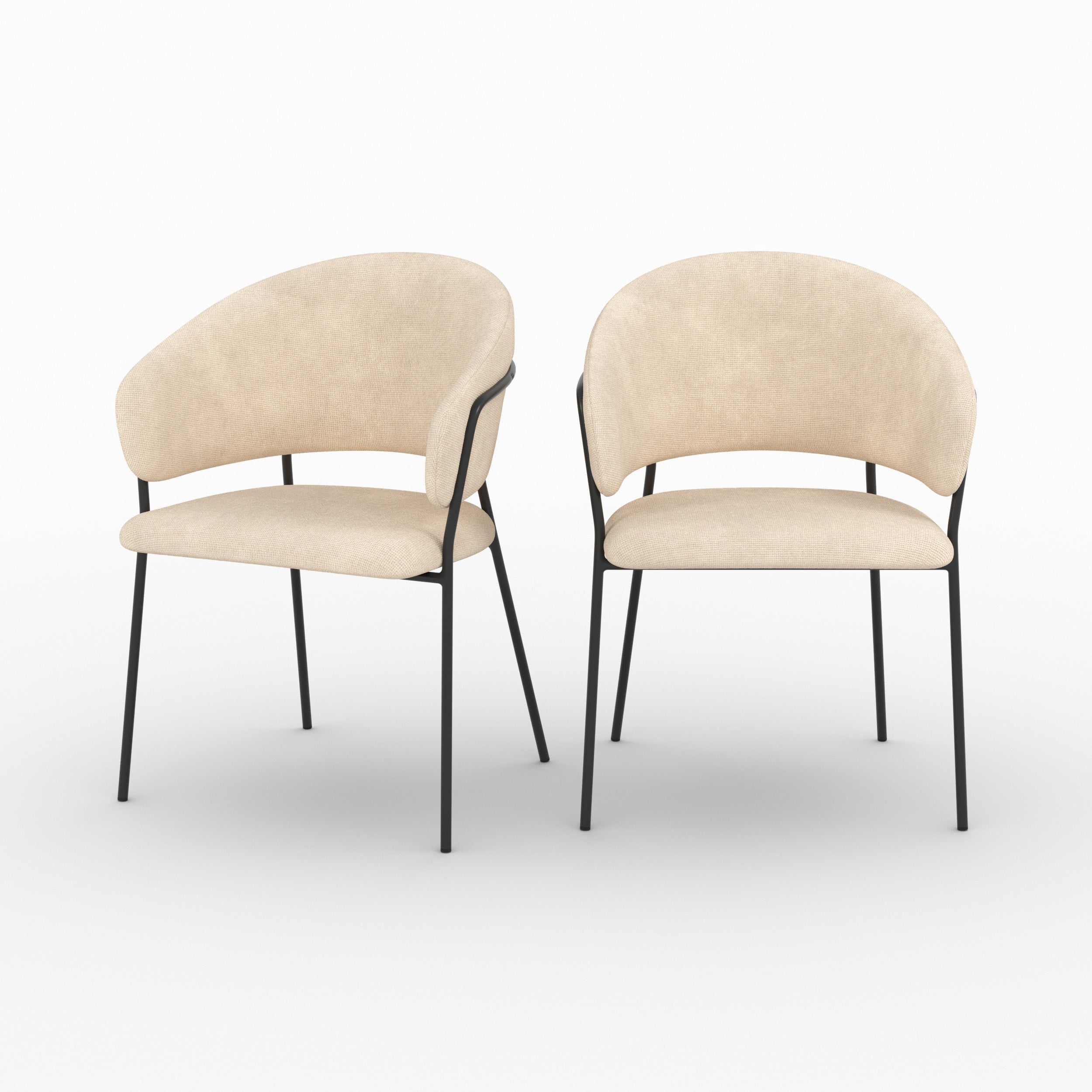Lot de 2 chaises Amaya en tissu beige et pieds en métal noir - Maison Pavane