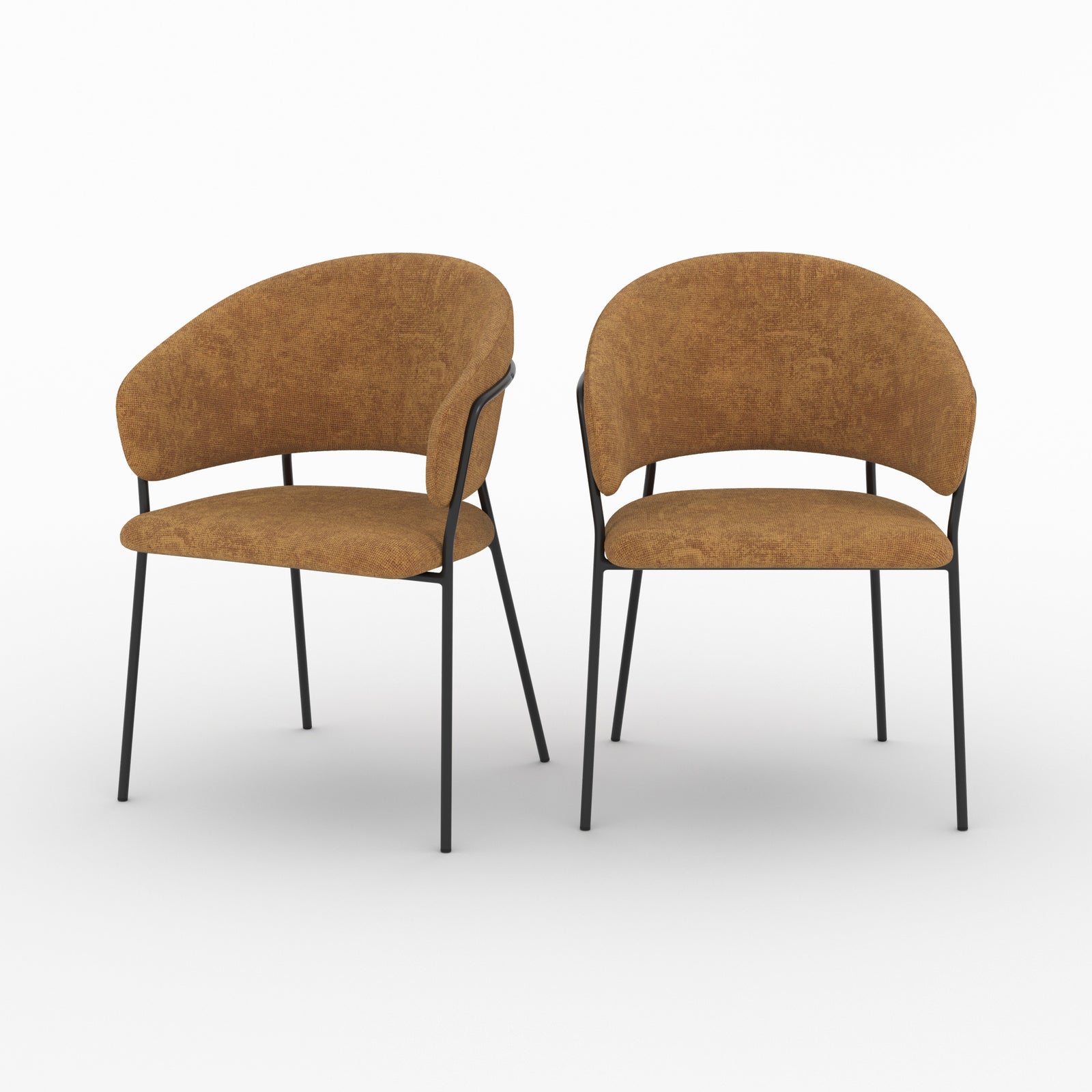 Lot de 2 chaises Amaya en tissu caramel et pieds en métal noir - Maison Pavane