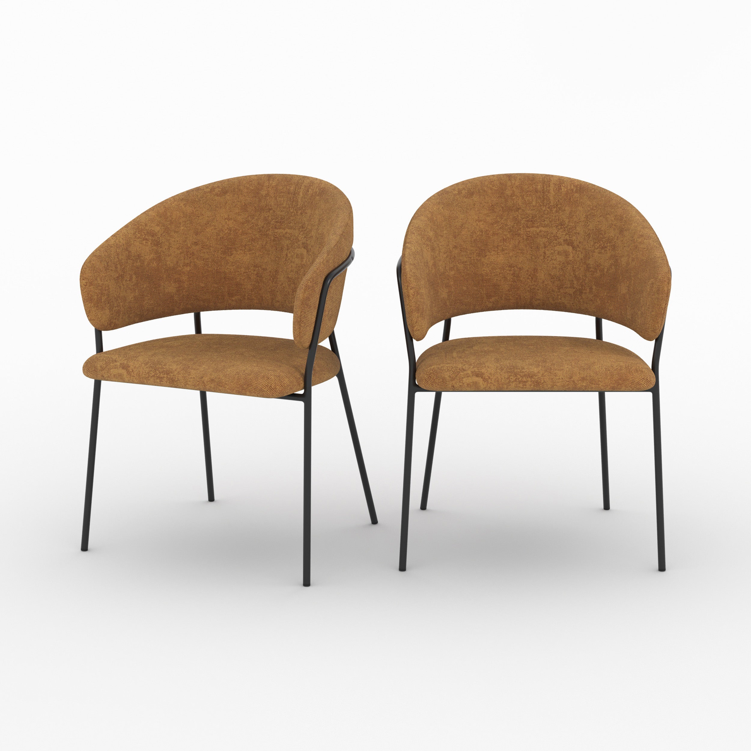Lot de 2 chaises Amaya en tissu caramel et pieds en métal noir - Maison Pavane