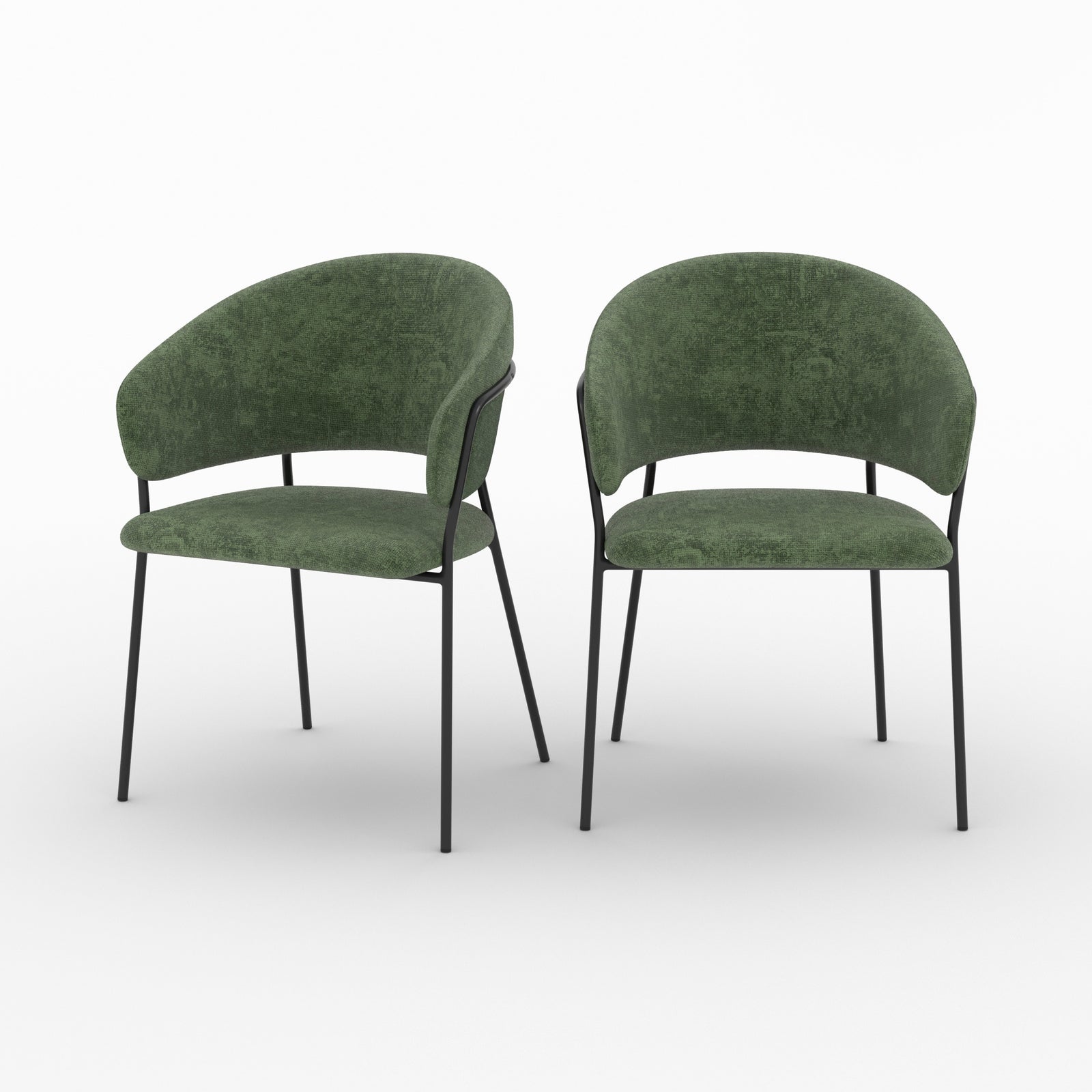Lot de 2 chaises Amaya en tissu vert sapin et pieds en métal noir - Maison Pavane