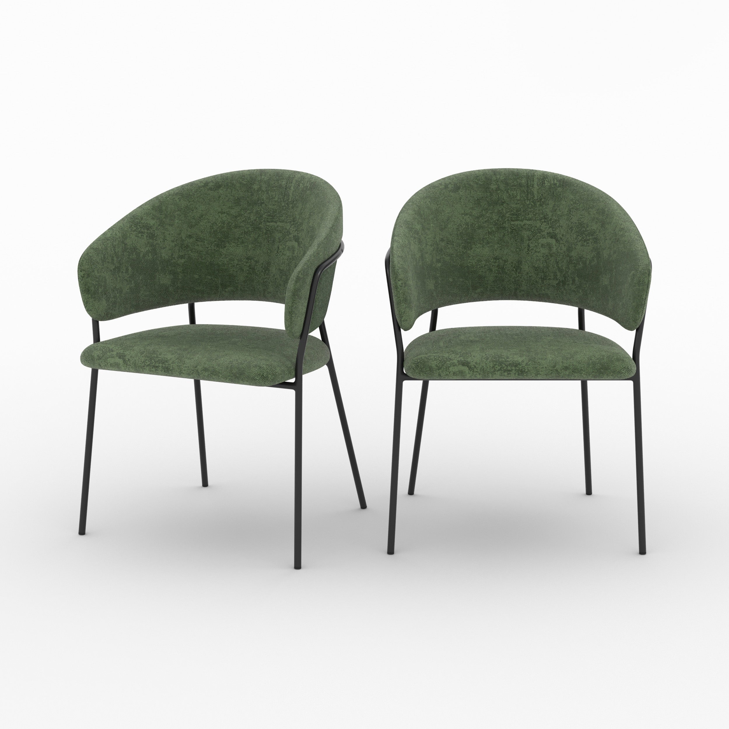 Lot de 2 chaises Amaya en tissu vert sapin et pieds en métal noir - Maison Pavane