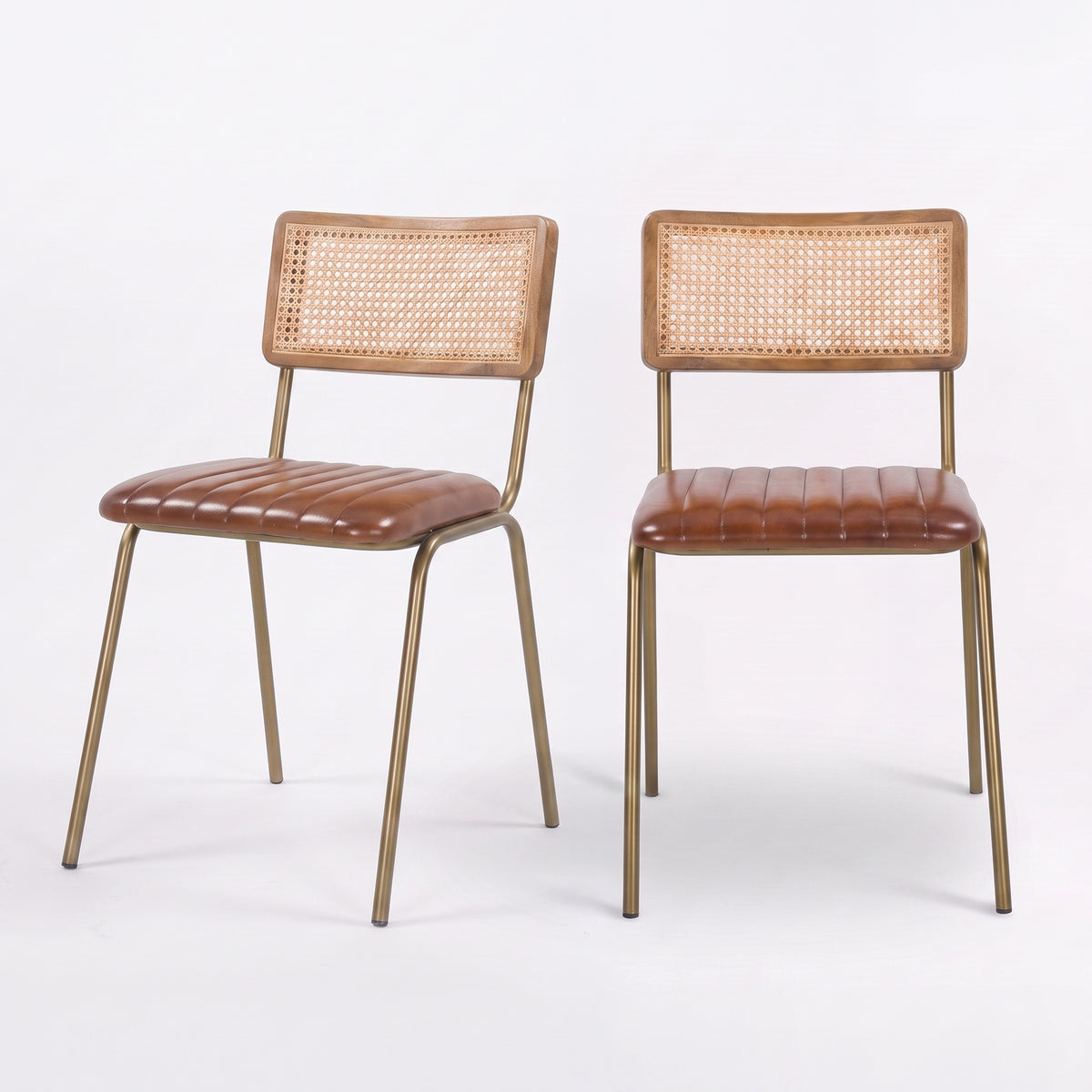 Lot de 2 chaises Arsène en cannage et cuir marron - Maison Pavane