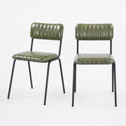 Lot de 2 chaises Arsène en cuir de buffle vert et pieds en métal noir - Maison Pavane
