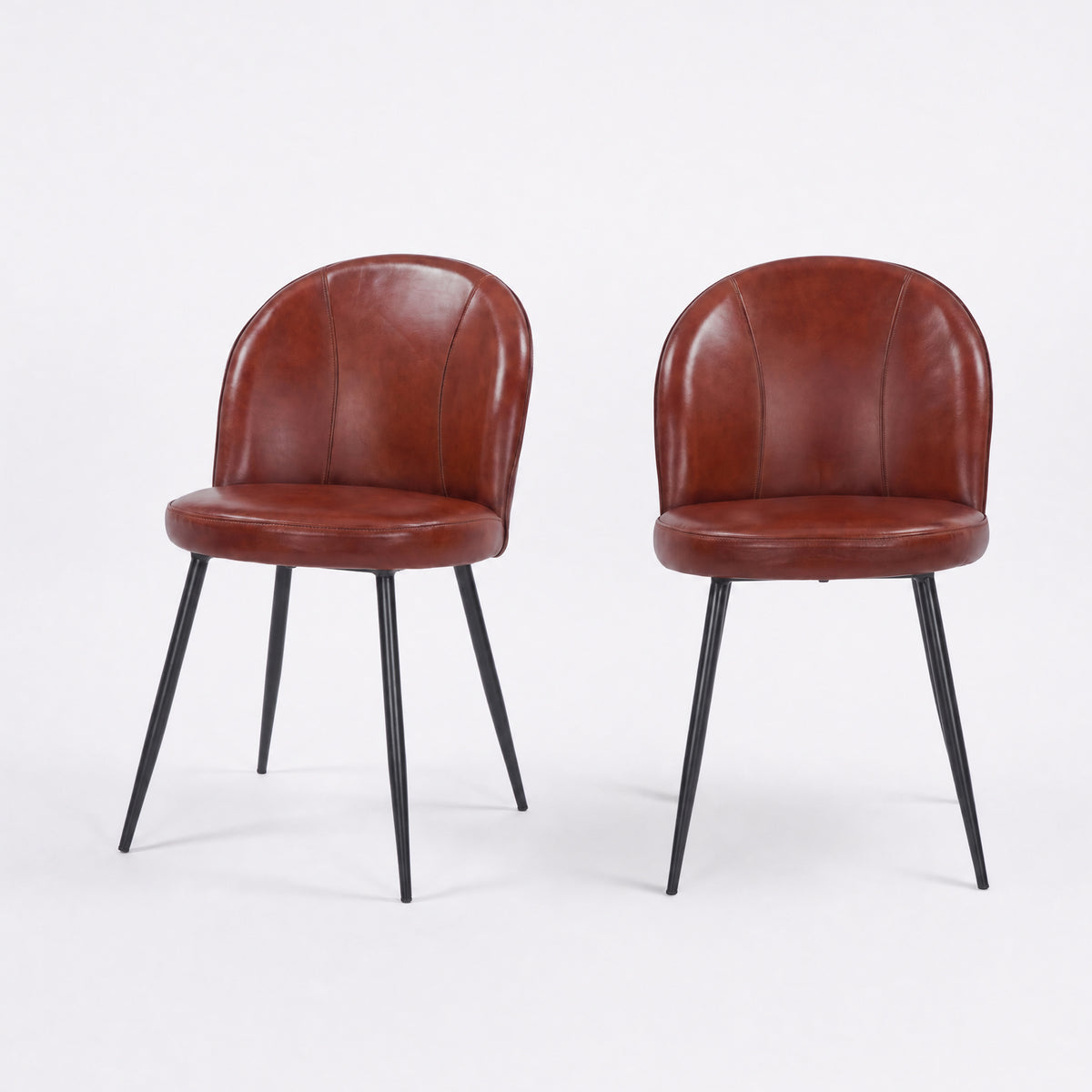 Lot de 2 chaises Célestin en cuir de buffle marron rouge et pieds en métal noir - Maison Pavane