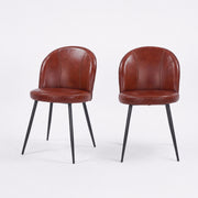Lot de 2 chaises Célestin en cuir de buffle marron rouge et pieds en métal noir - Maison Pavane