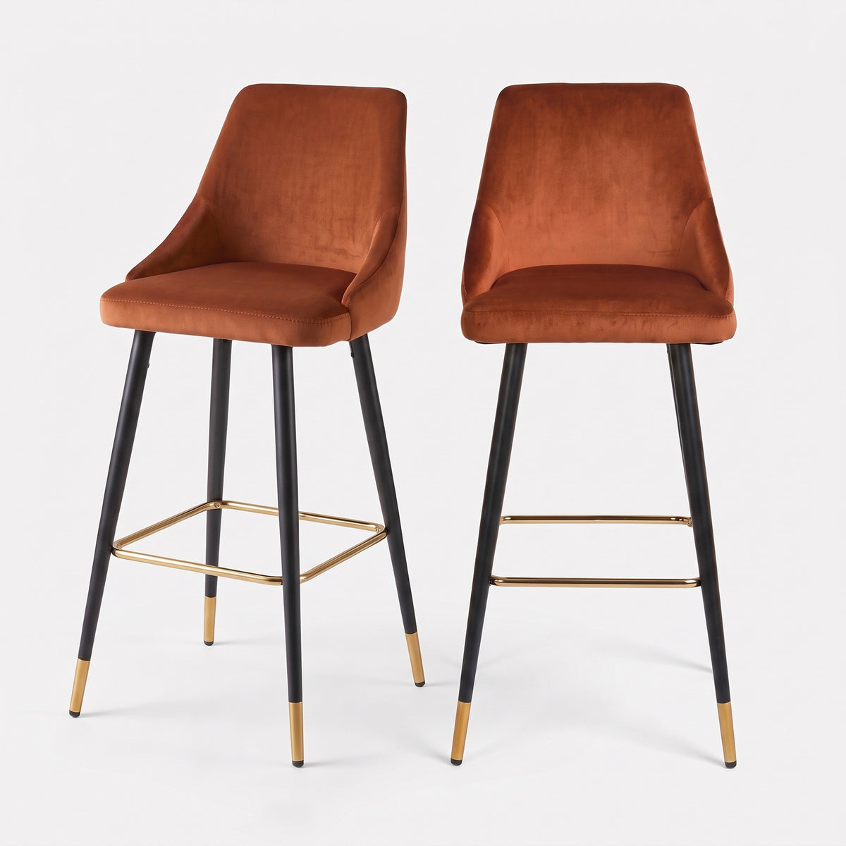 Lot de 2 chaises de bar Aristote 78 cm en velours terracotta et pieds en métal - Maison Pavane