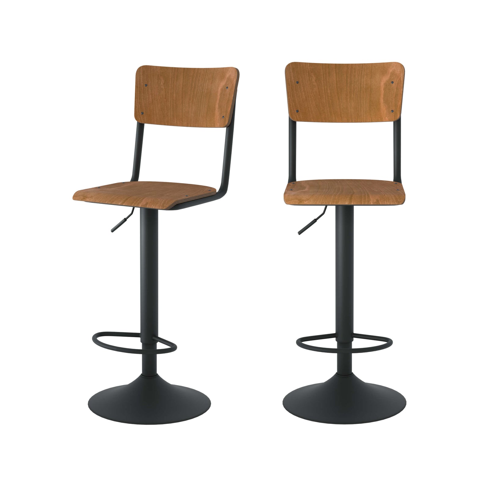 Lot de 2 chaises de bar Clem en bois foncé pivotantes et réglables en hauteur - Maison Pavane