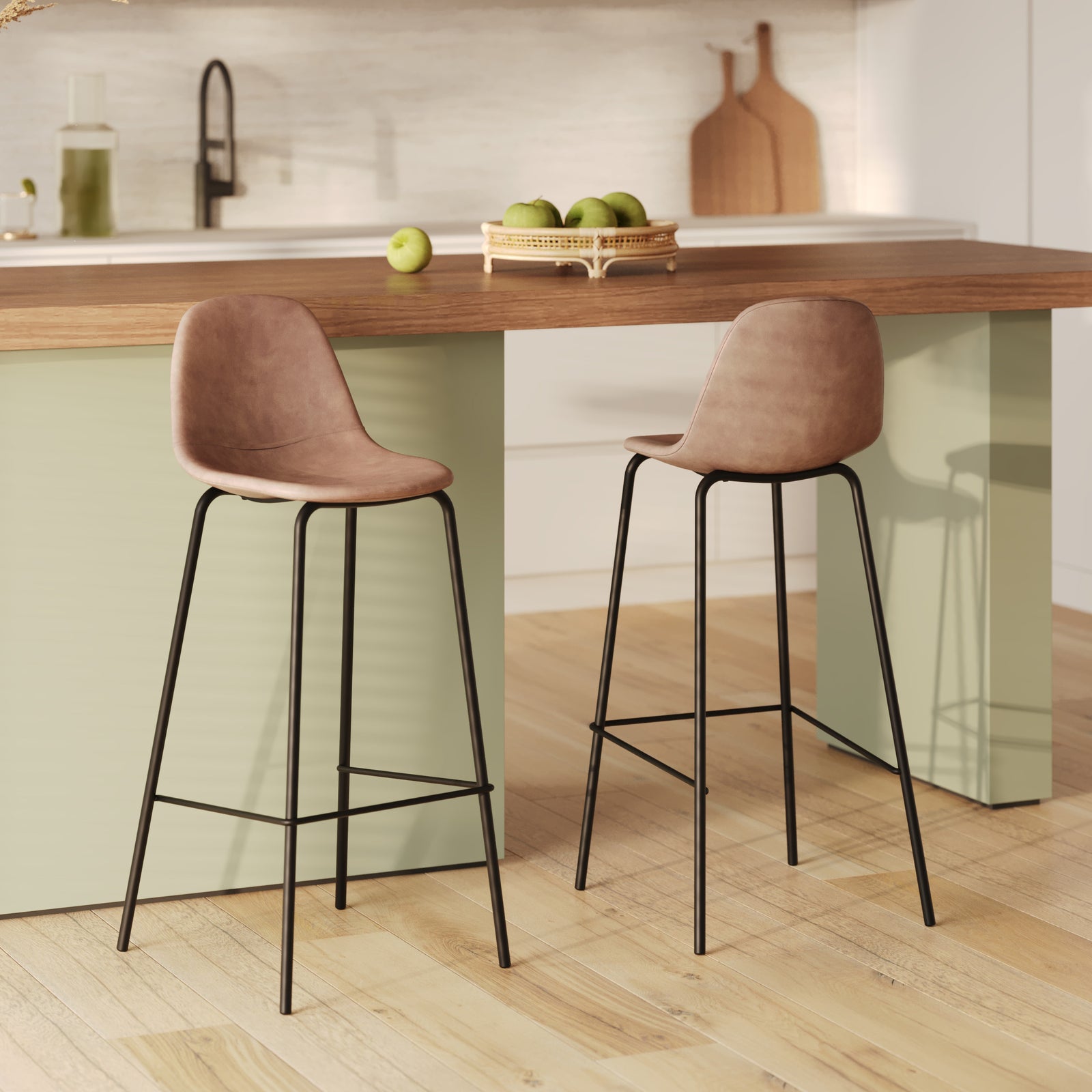 lot de 2 chaises de bar cuir syntetique beige taupe henrik