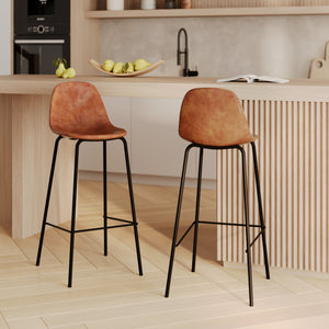 set di 2 sgabelli bar in pelle sintetica color cammello 75 cm henrik