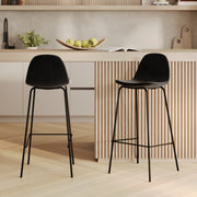 set di 2 sgabelli da bar in velluto nero con gambe nere henrik