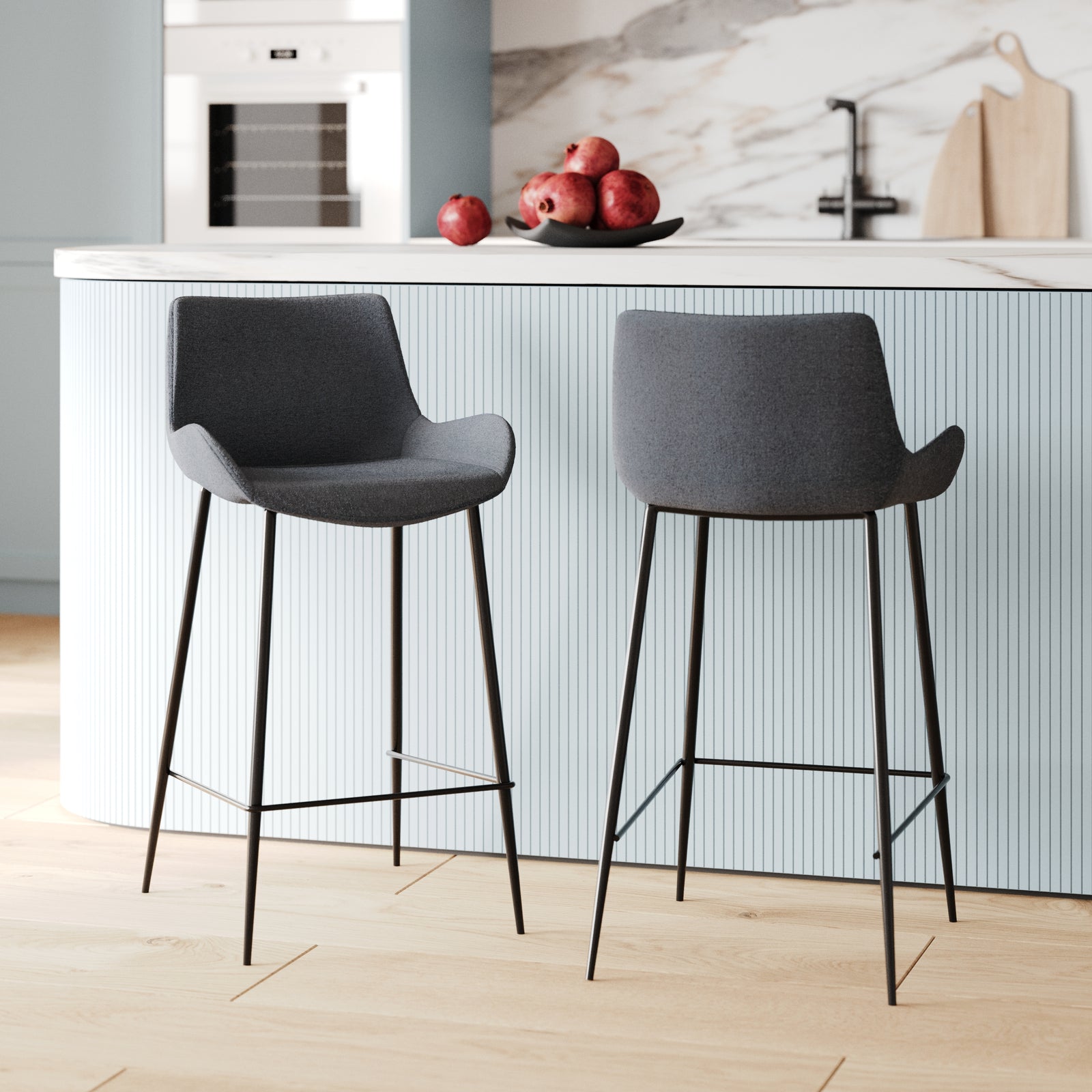 lot de 2 chaises de bar pirata grises pieds noirs