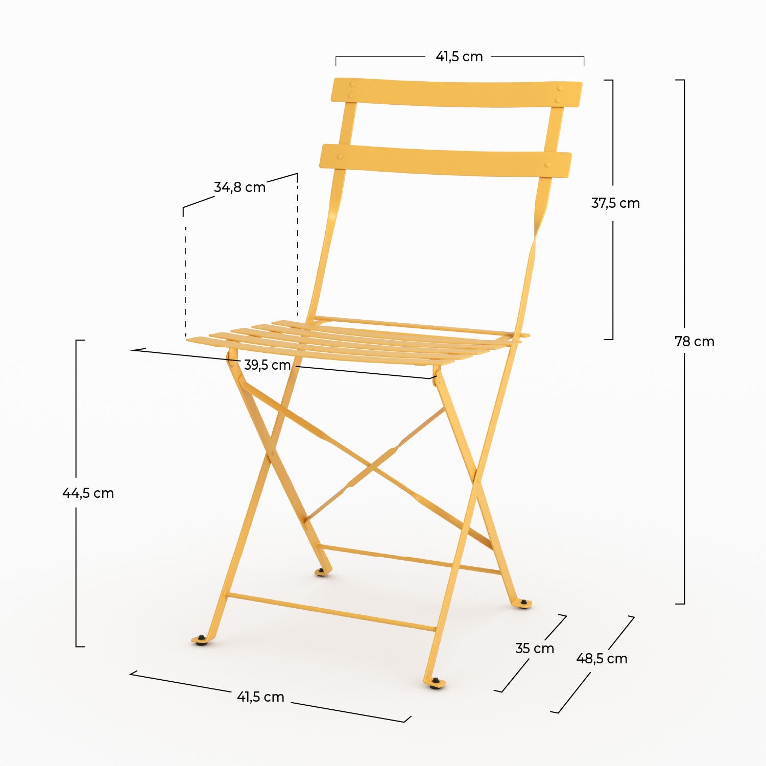Lot de 2 chaises de jardin Kayla en métal jaune beurre pliantes zoom produit