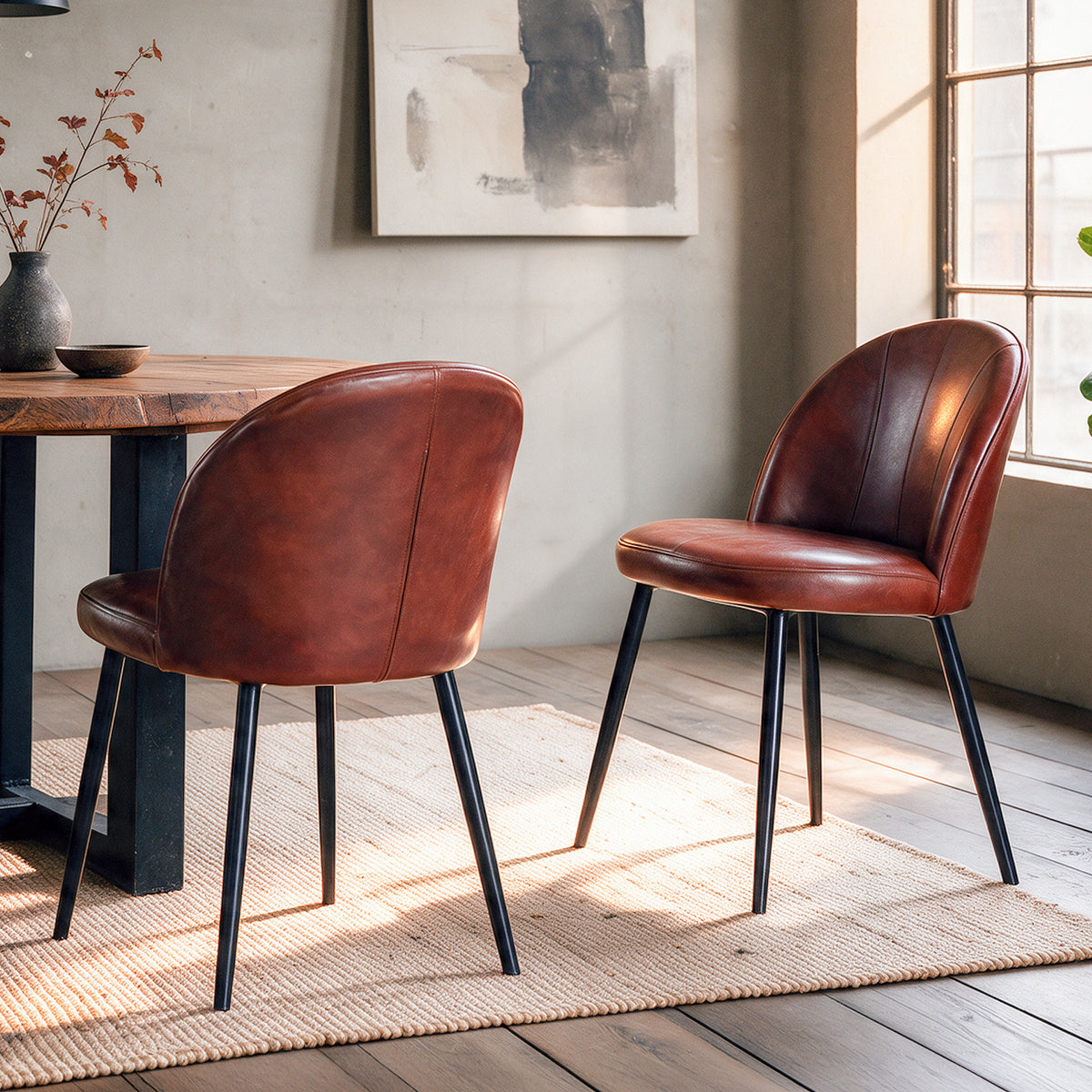 Lot de 2 chaises en cuir de buffle marron Celestin – Maison Pavane