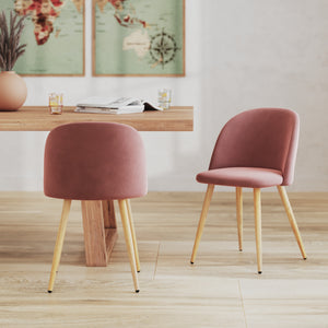 set di 2 sedie in velluto rosa piedi in legno cozy