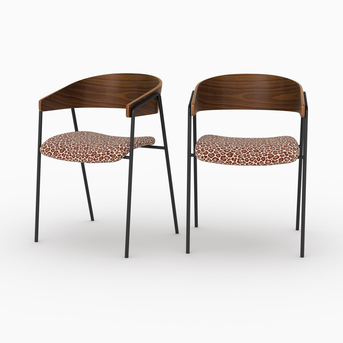 Lot de 2 chaises Esmée en tissu léopard bordeaux et bois de noyer - Maison Pavane