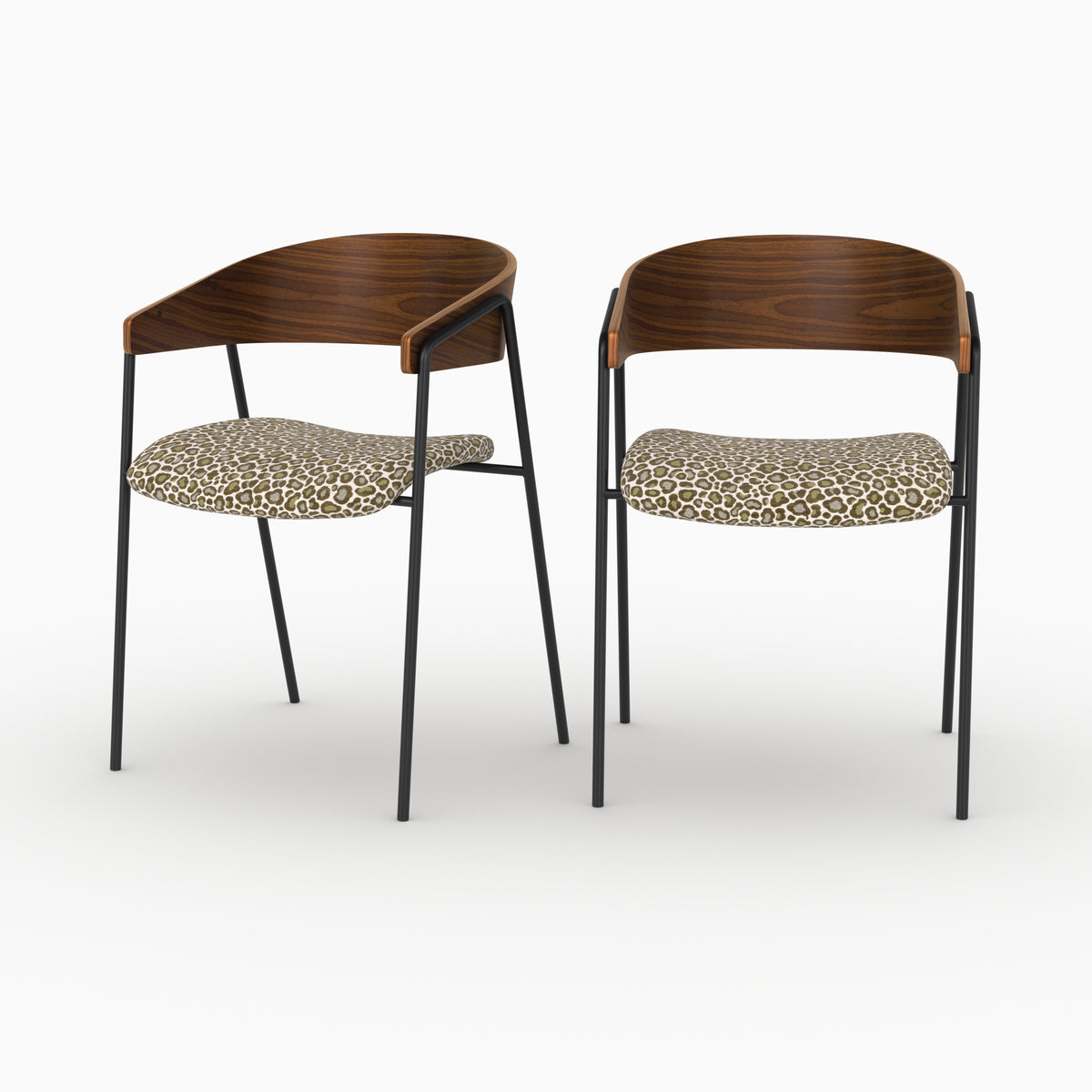 Lot de 2 chaises Esmée en tissu léopard vert kaki et bois de noyer - Maison Pavane