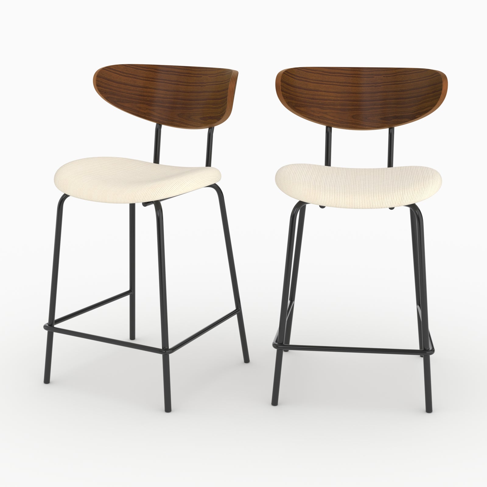 Lot de 2 chaises pour îlot central Jade en velours côtelé blanc crème - Maison Pavane