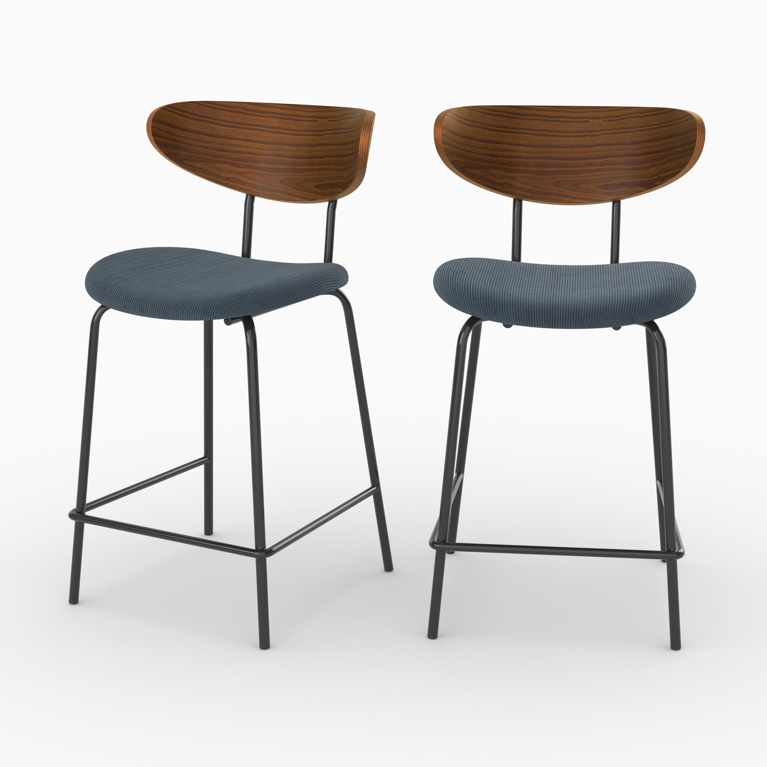 Lot de 2 chaises pour îlot central Jade en velours côtelé bleu marine - Maison Pavane