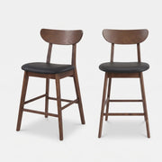 Lot de 2 chaises pour îlot central Tabata 67 cm en cuir synthétique noir et bois foncé - Maison Pavane