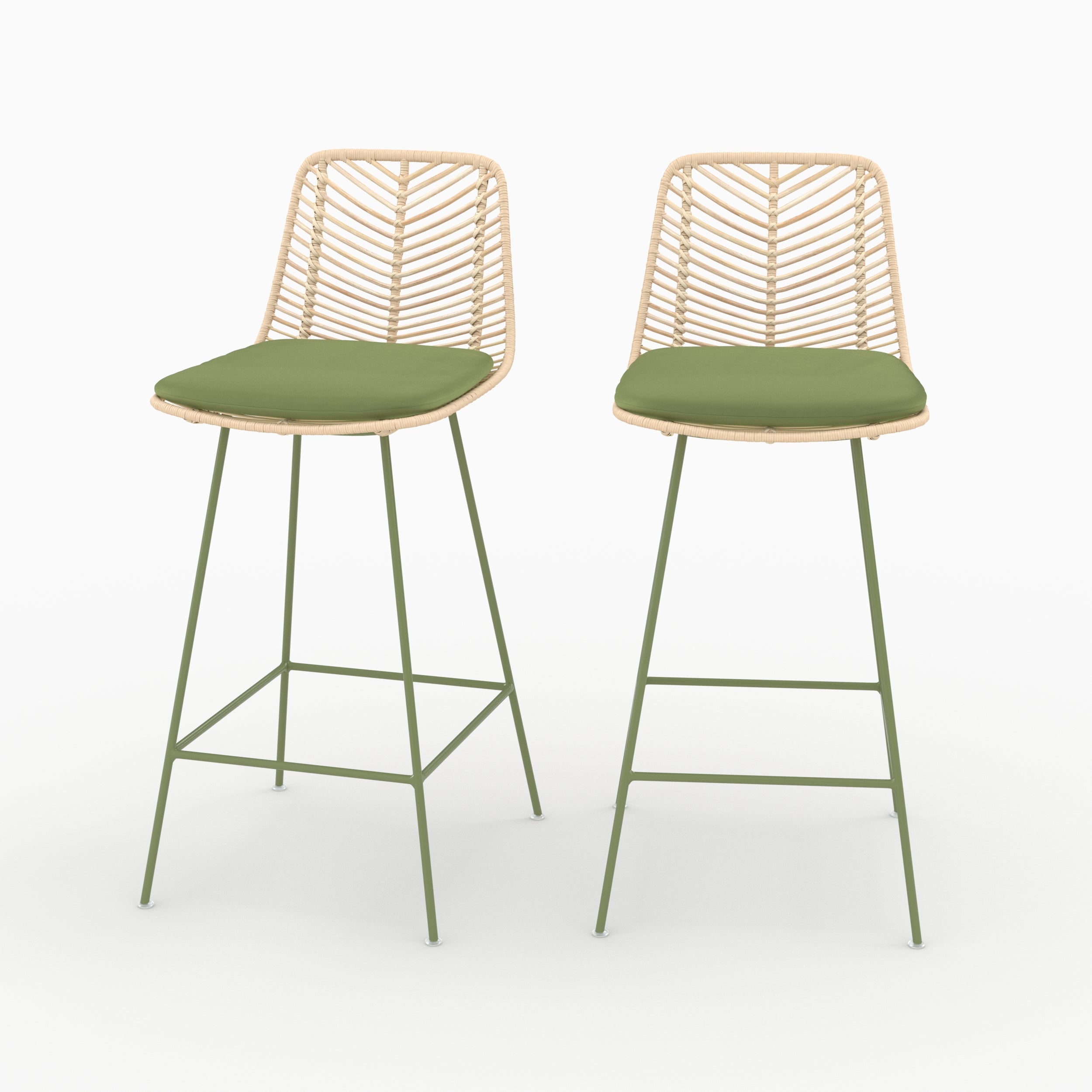 Lot de 2 chaises pour îlot central Tamara en rotin et tissu vert olive - Maison Pavane