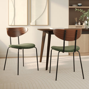 set di 2 sedie jade in velluto verde kaki legno scuro