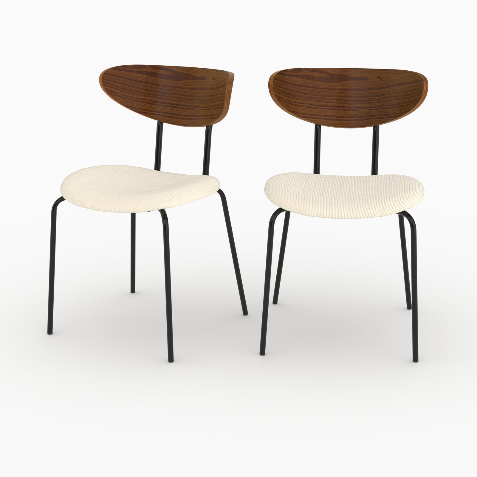Lot de 2 chaises Jade en velours côtelé blanc crème et dossier en bois - Maison Pavane