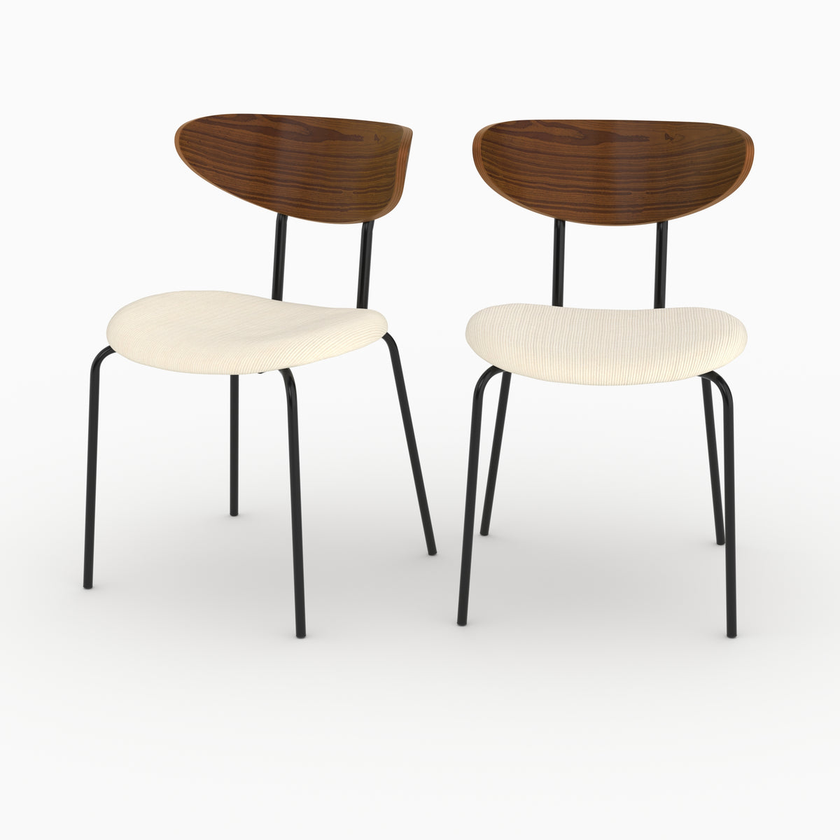 Lot de 2 chaises Jade en velours côtelé blanc crème et dossier en bois - Maison Pavane