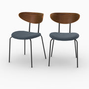 Lot de 2 chaises Jade en velours côtelé bleu marine et dossier en bois - Maison Pavane