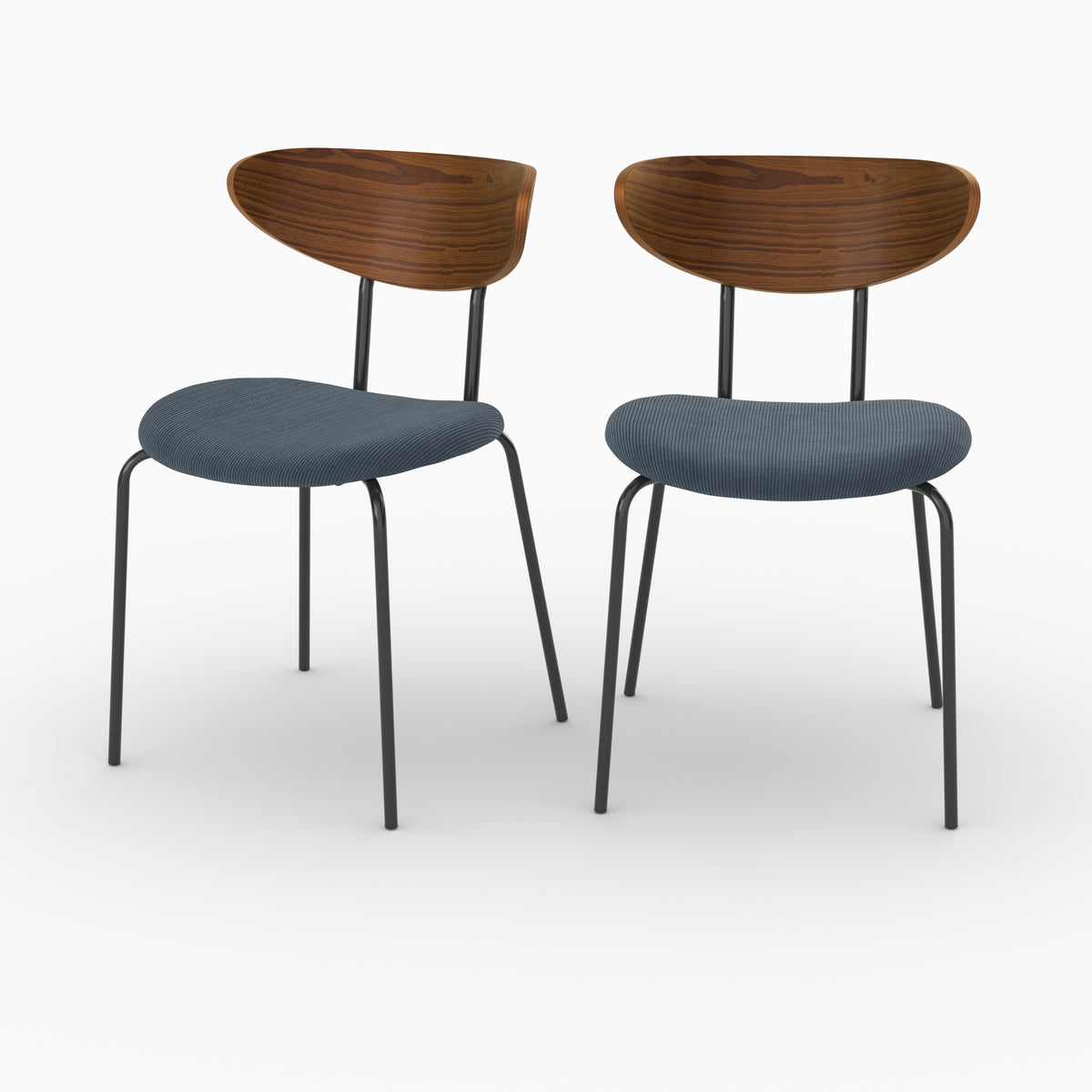 Lot de 2 chaises Jade en velours côtelé bleu marine et dossier en bois - Maison Pavane