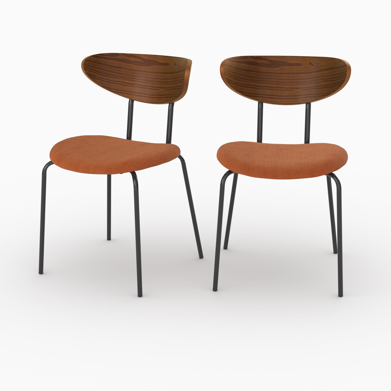 Lot de 2 chaises Jade en velours côtelé terracotta et dossier en bois - Maison Pavane