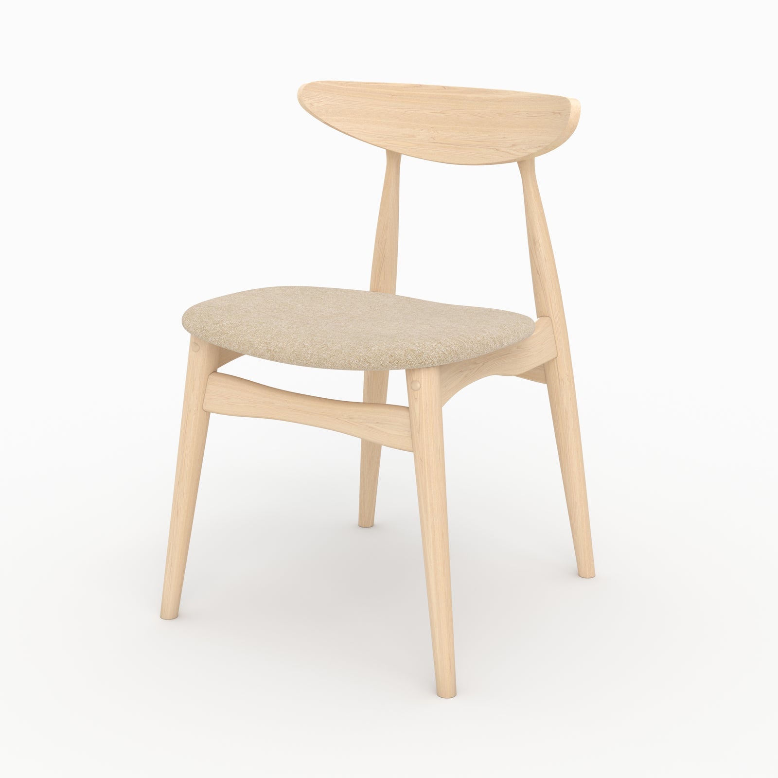 set di 2 sedie Josette in tessuto beige e legno di hevea chiaro