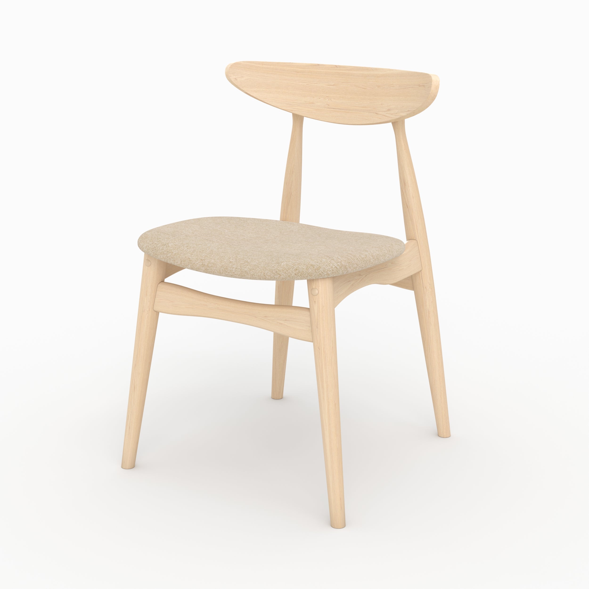set di 2 sedie Josette in tessuto beige e legno di hevea chiaro