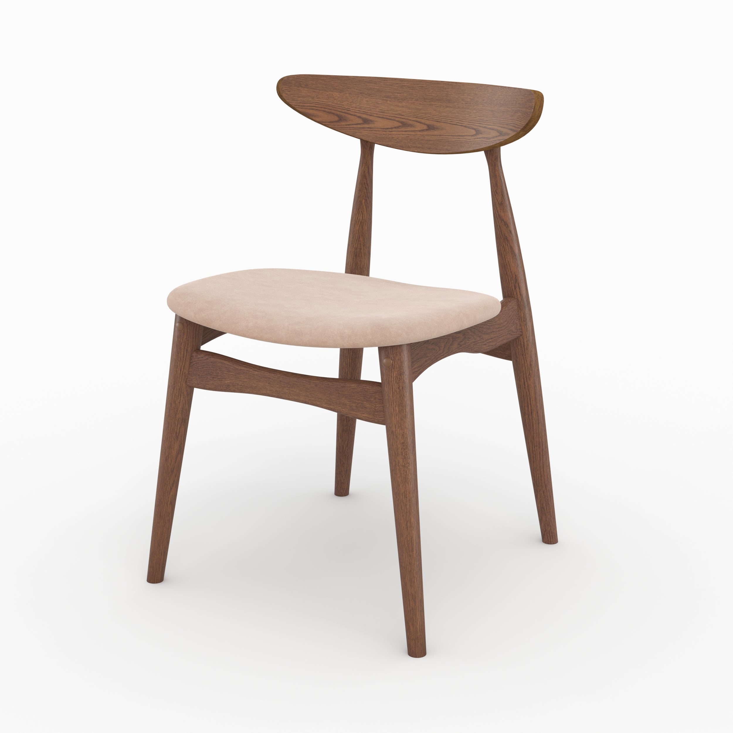 set di 2 sedie Josette in tessuto beige e legno di hevea scuro