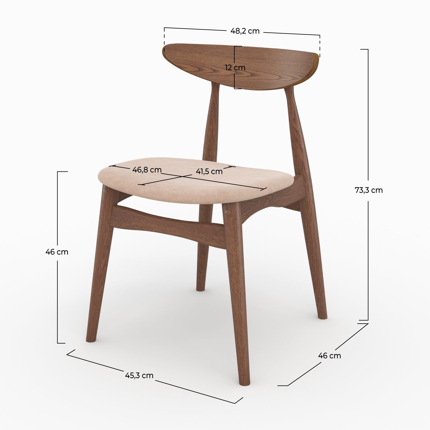 set di 2 sedie Josette in tessuto beige e legno di hevea scuro rdv deco