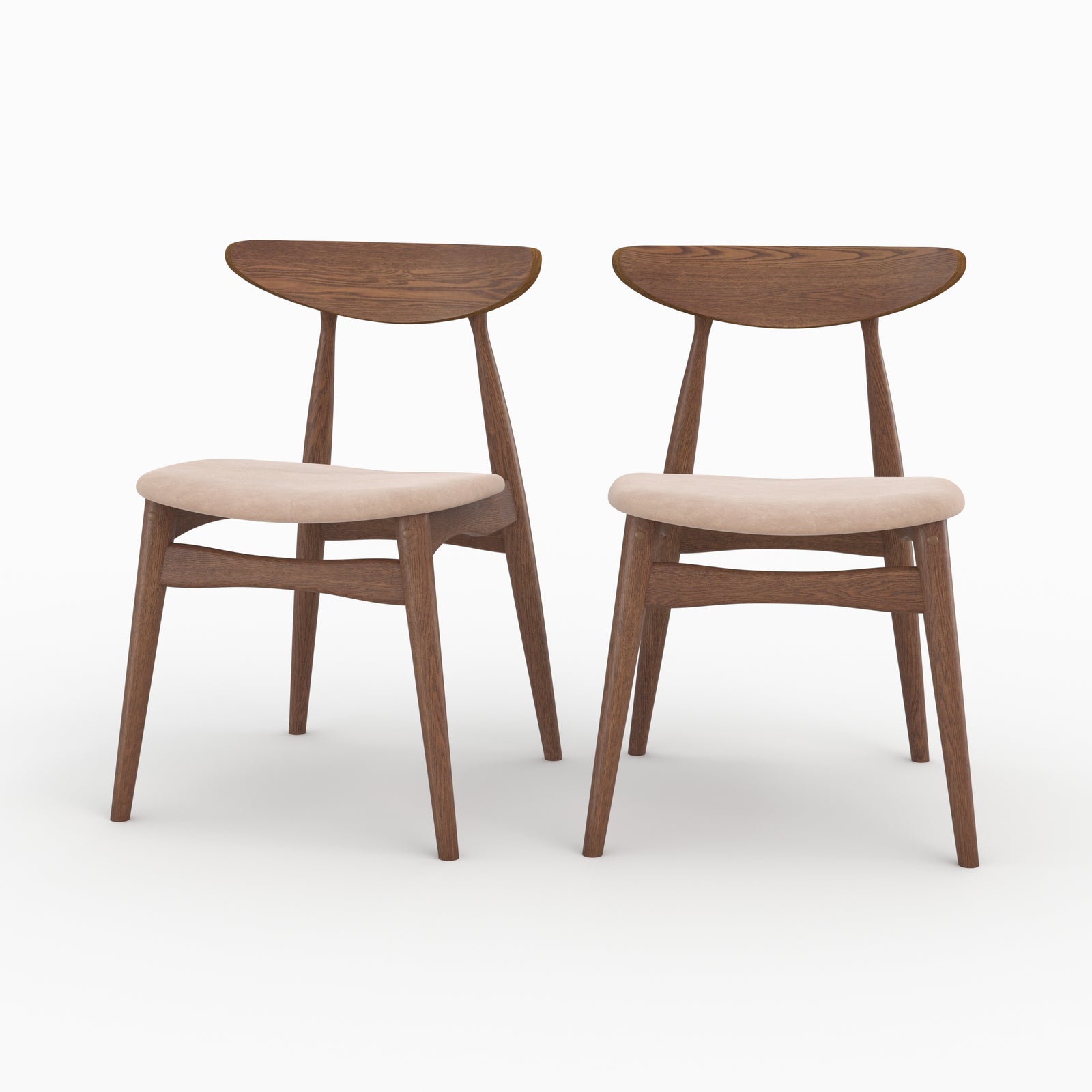 lot de 2 chaises josette tissu beige bois d hevea fonce