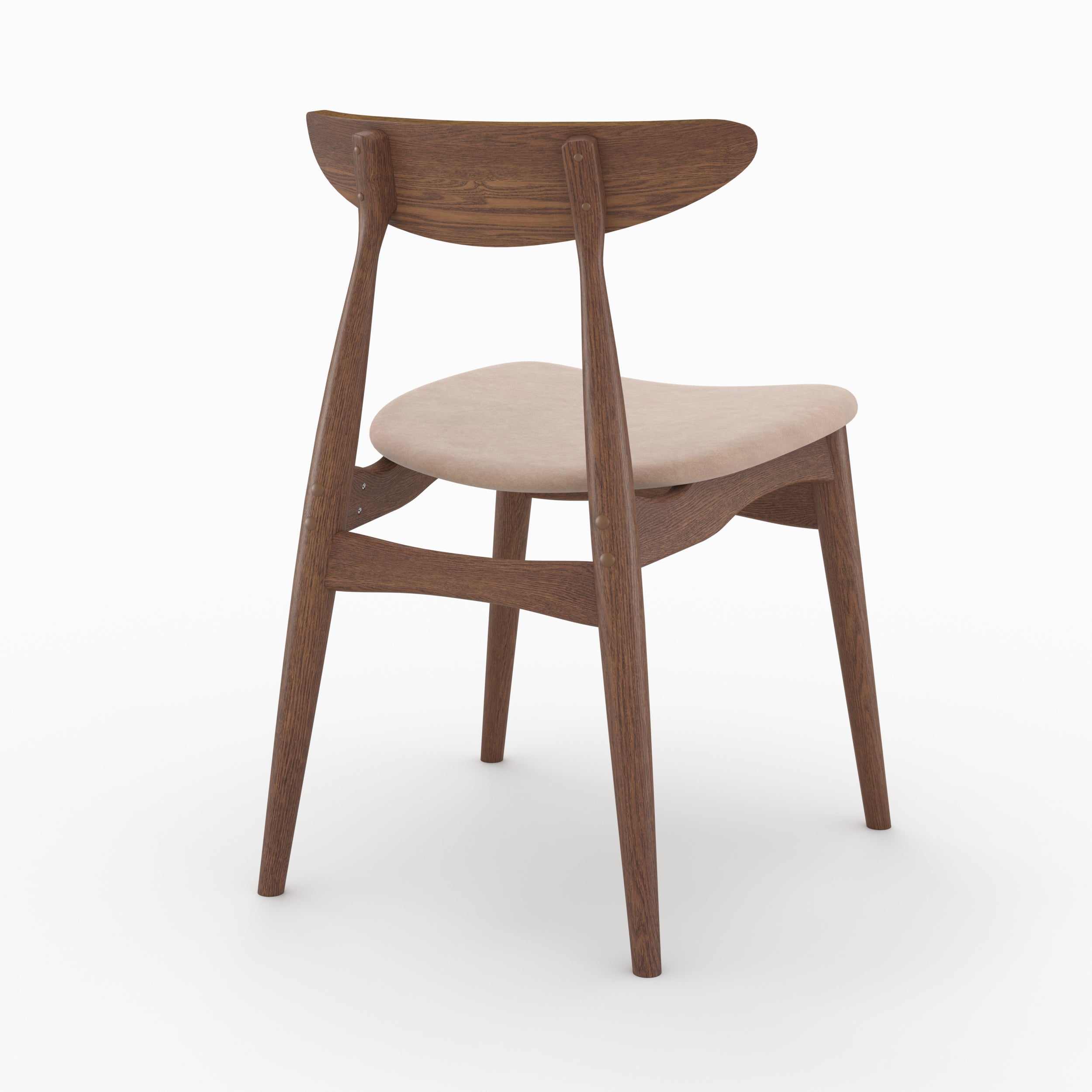 set di 2 sedie Josette in tessuto beige e legno di hevea scuro