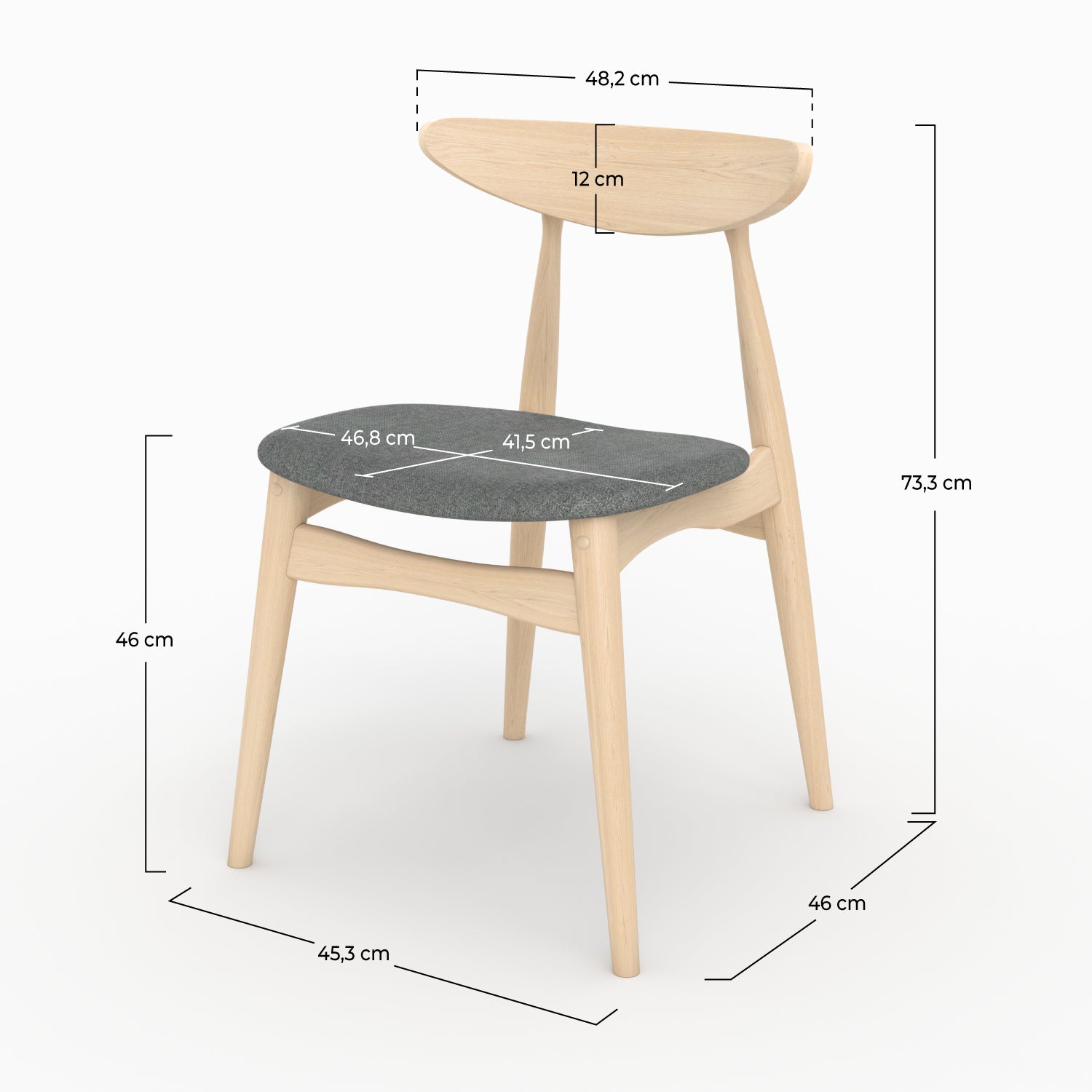 set di 2 sedie josette tessuto grigio legno chiaro rdv deco