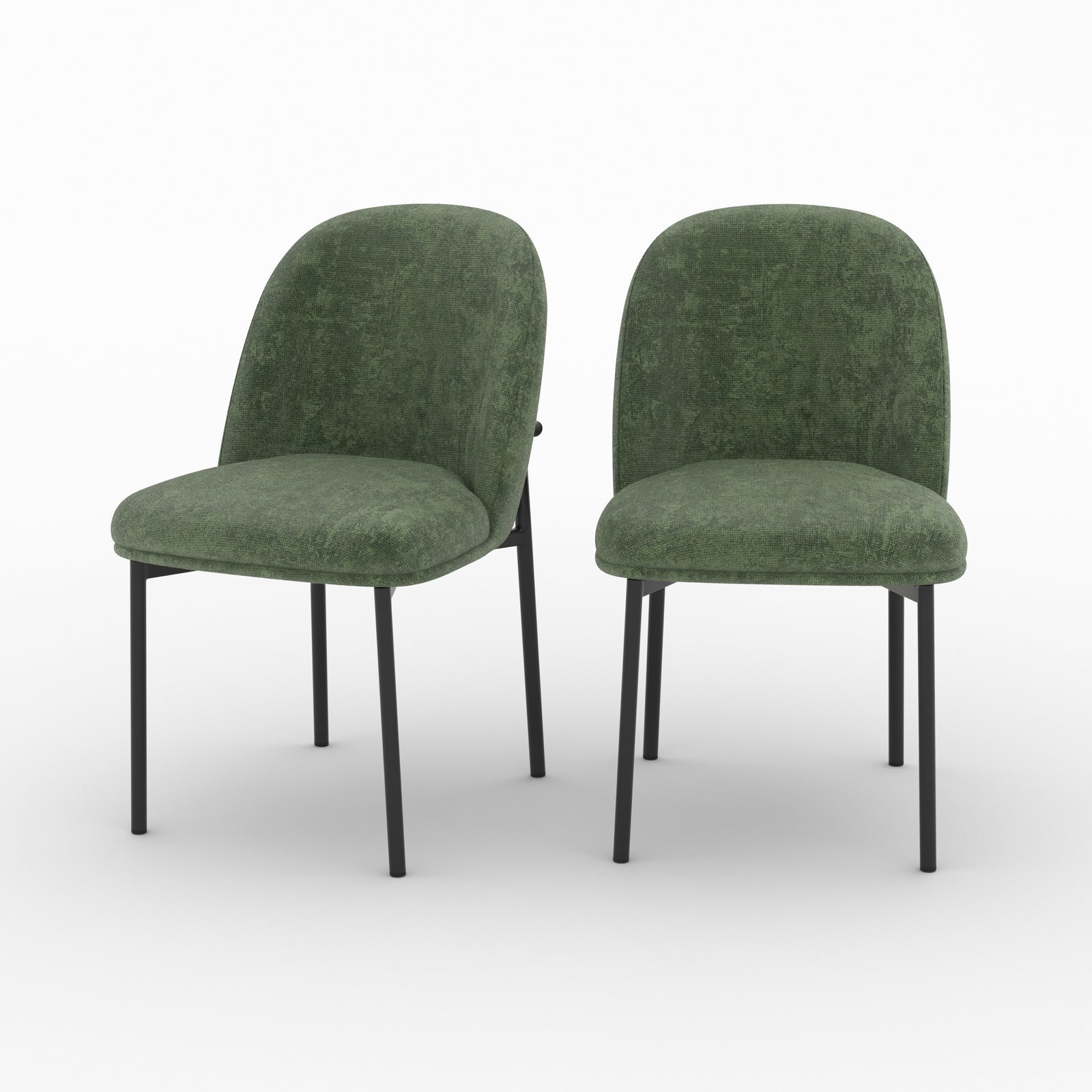 Lot de 2 chaises Noah en tissu vert sapin et pieds en métal noir - Maison Pavane