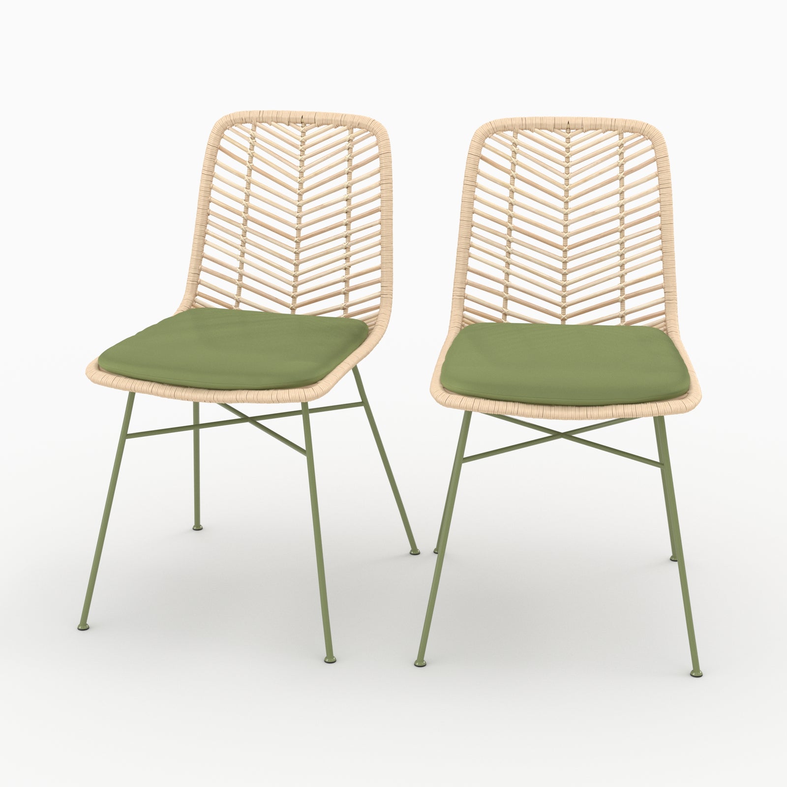 Lot de 2 chaises Tamara en rotin et tissu vert olive - Maison Pavane