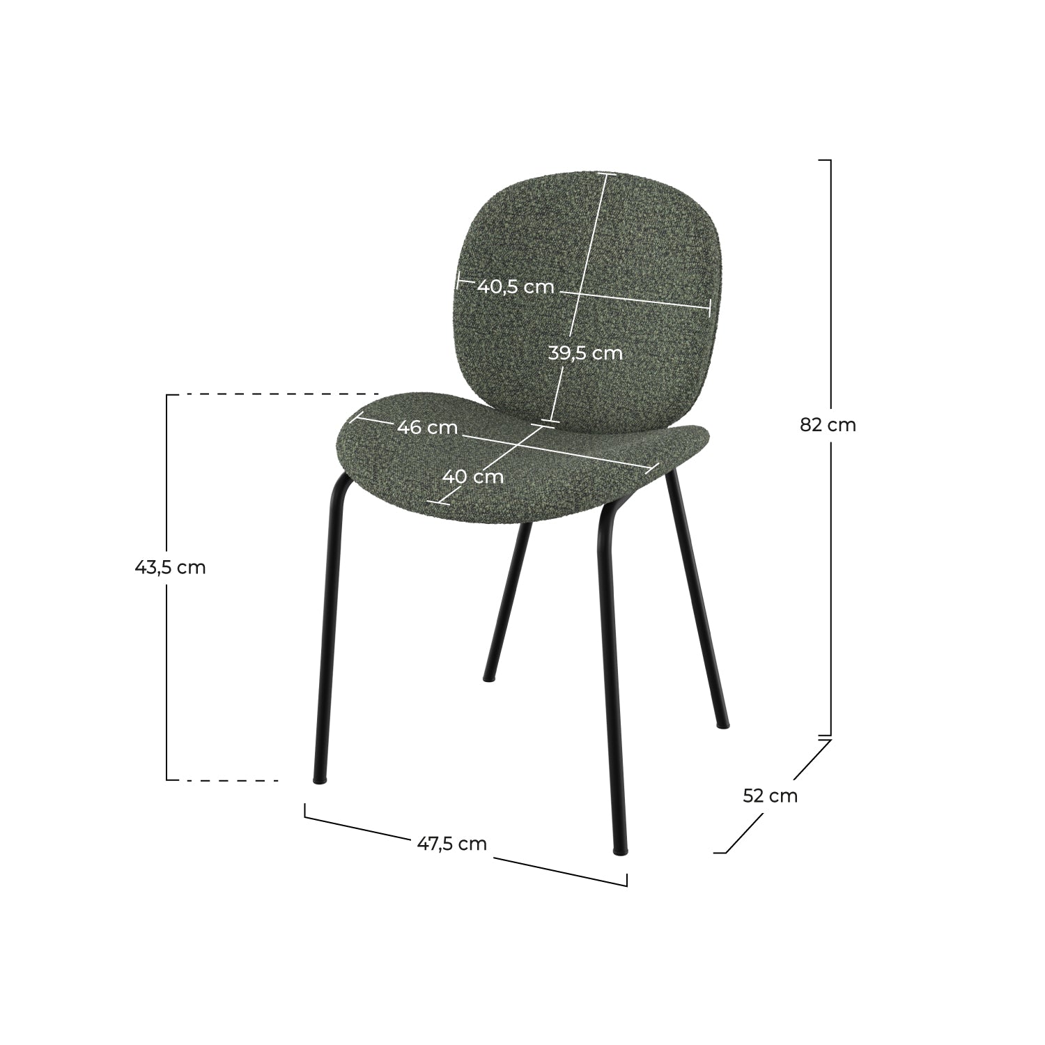 set di 2 sedie in tessuto bouclé verde kaki metallo nero iris