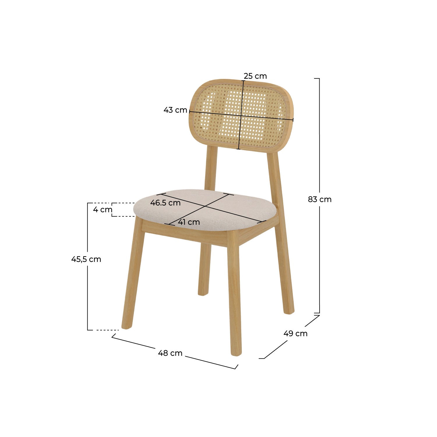 set di 2 sedie Maria in legno chiaro e rattan