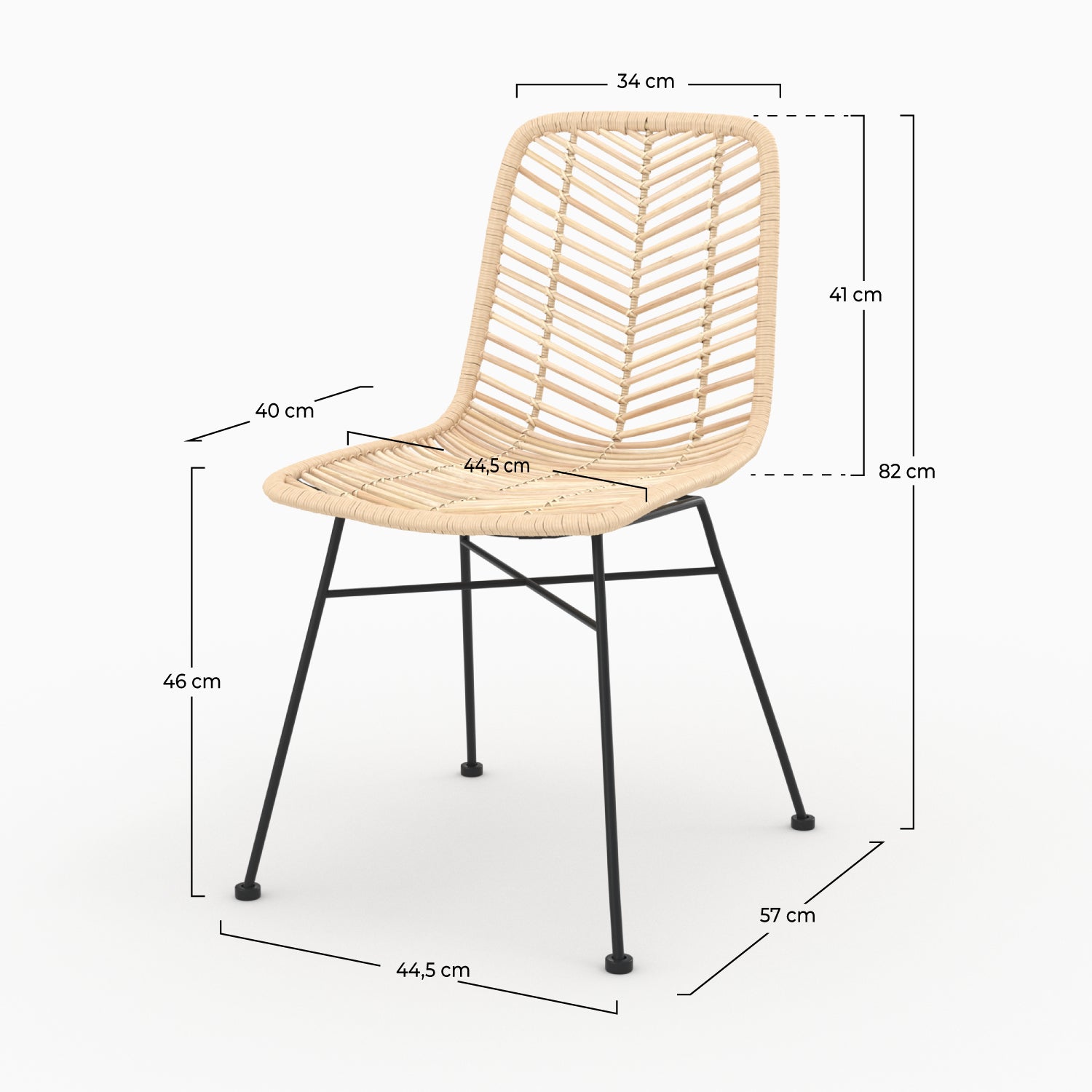 set di due sedie in rattan tamara naturale con gambe nere