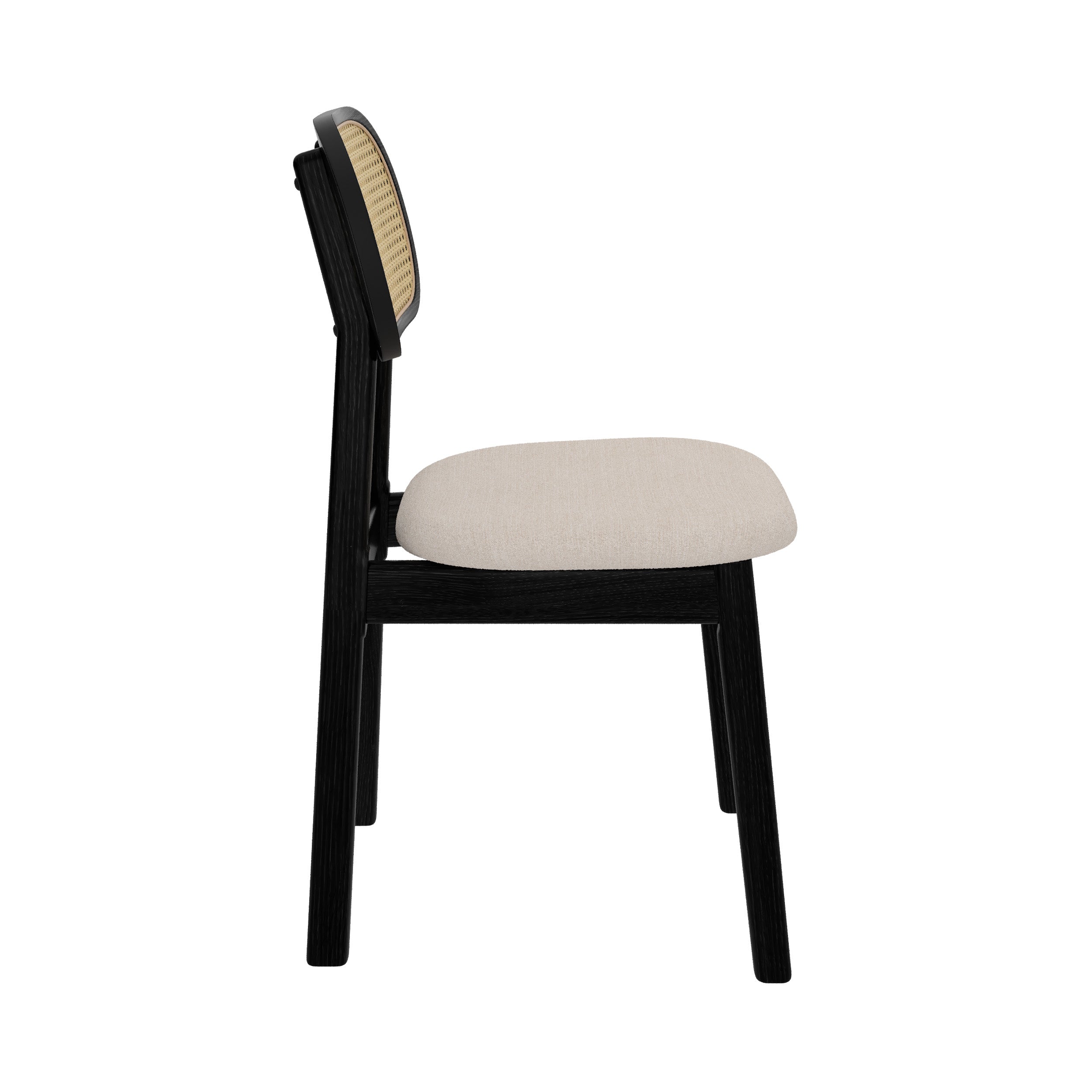 maria sedia in legno nero tessuto beige rattan sintetico