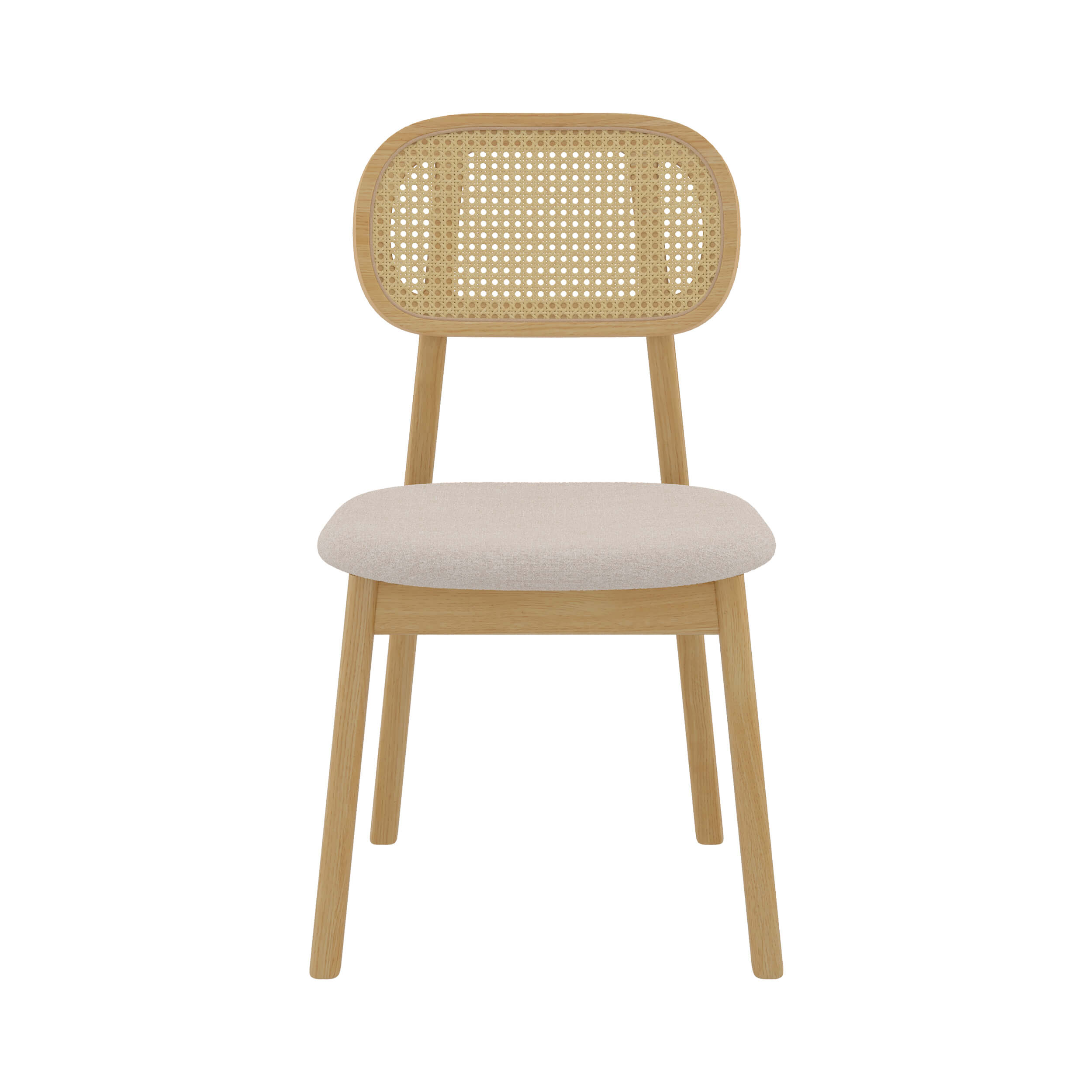 maria sedia in legno chiaro tessuto beige rattan