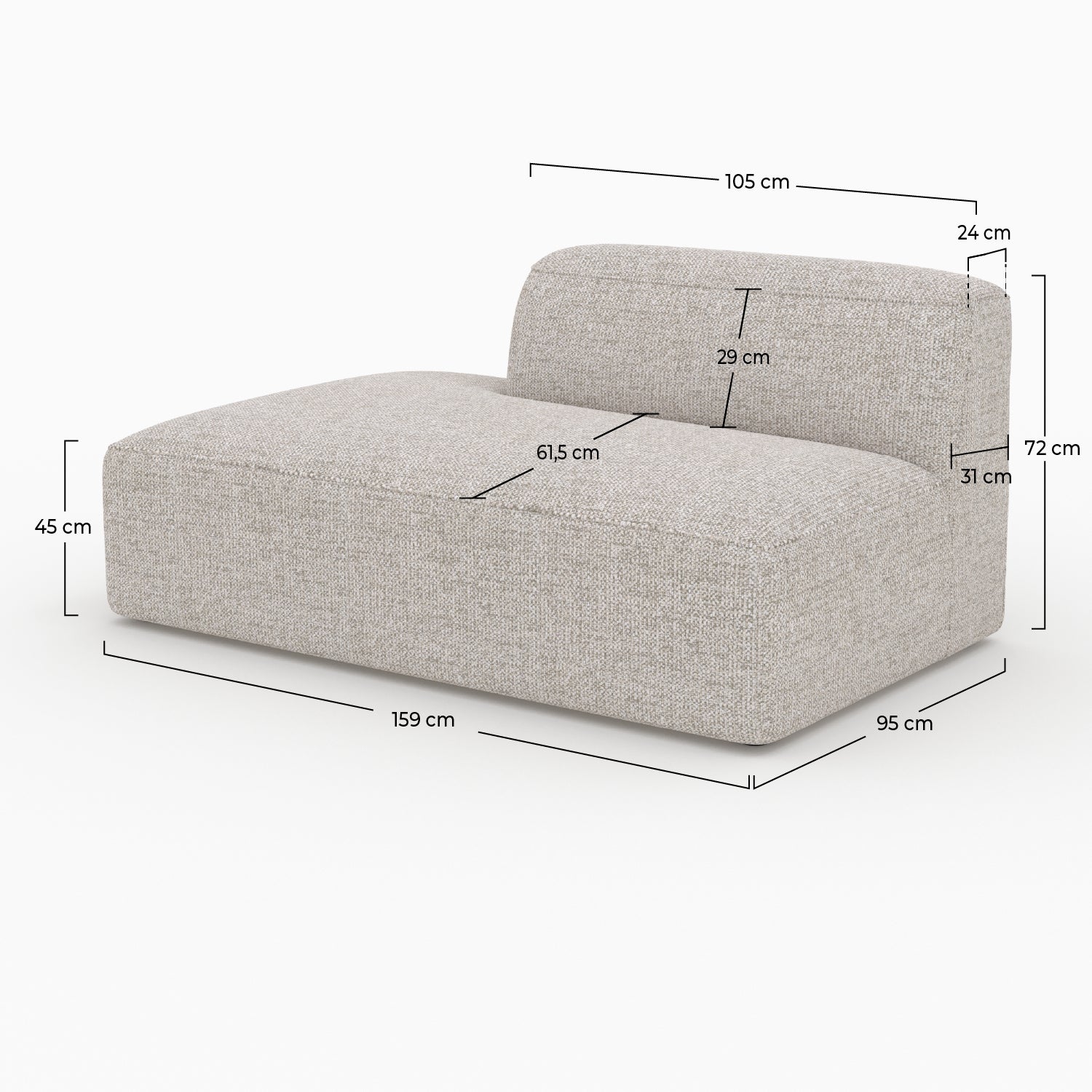 Méridienne modulable dossier droit Hestia tissu beige canapé
