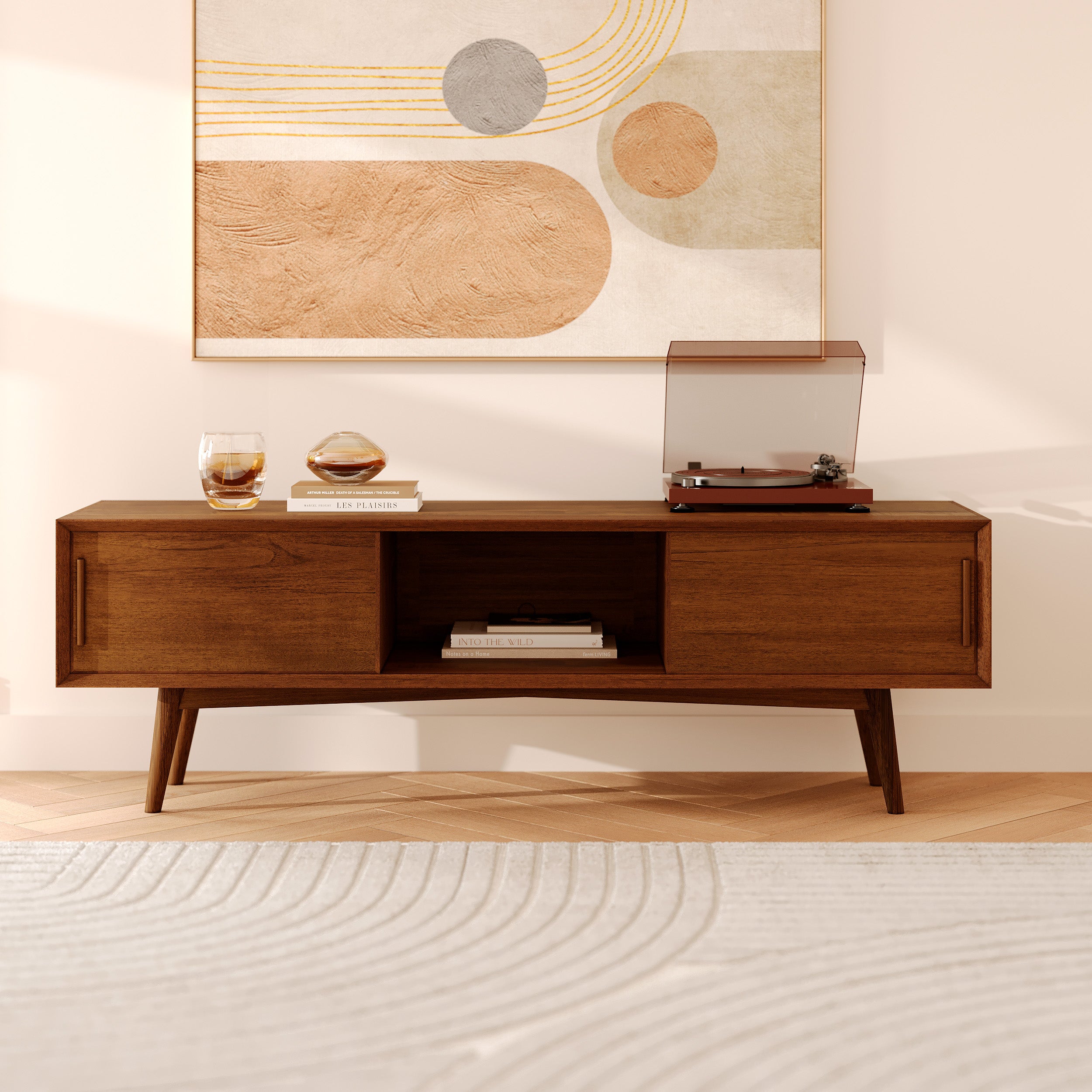 Meuble tv bois de teck massif 150 cm