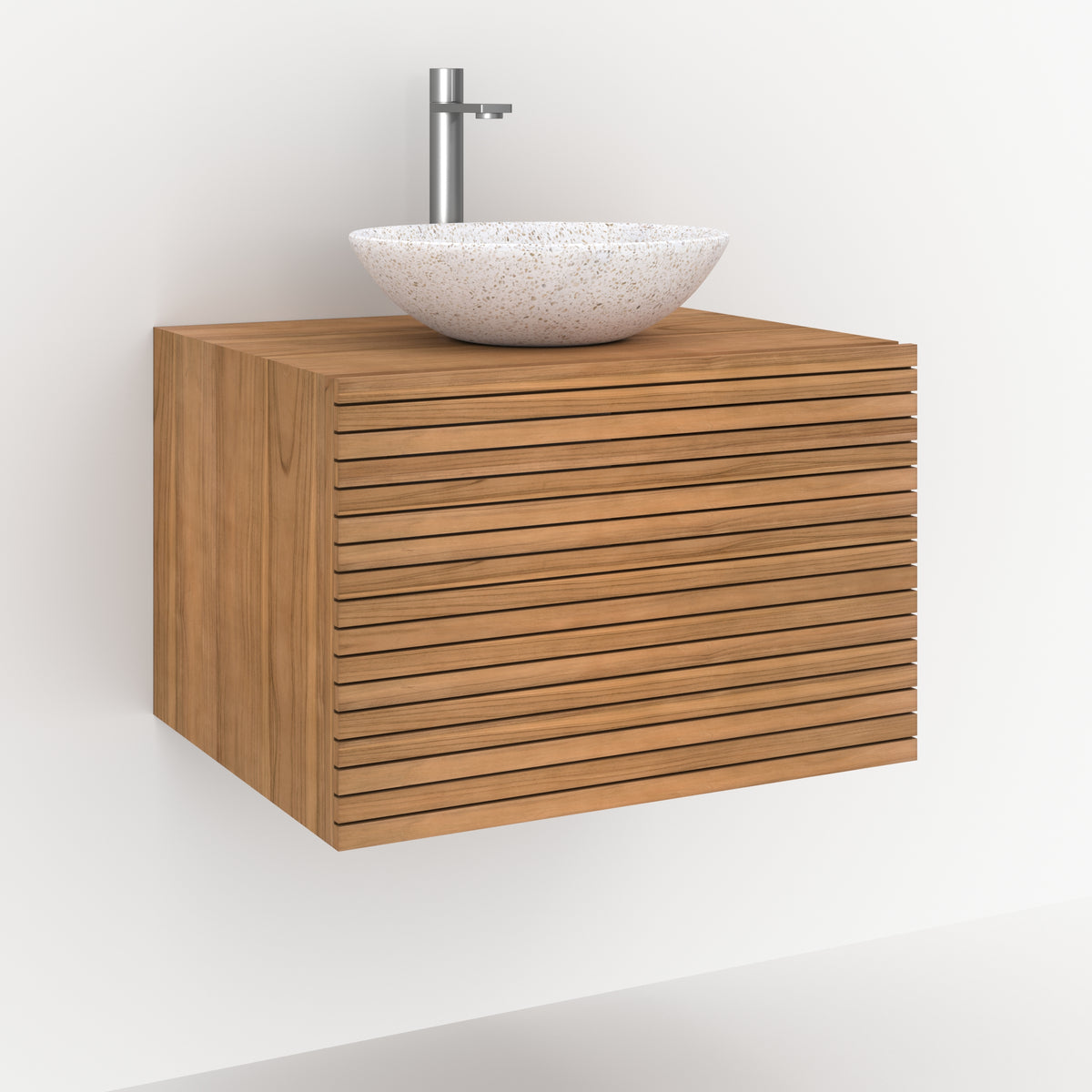 meuble de sdb bois teck suspendu 60 cm raye