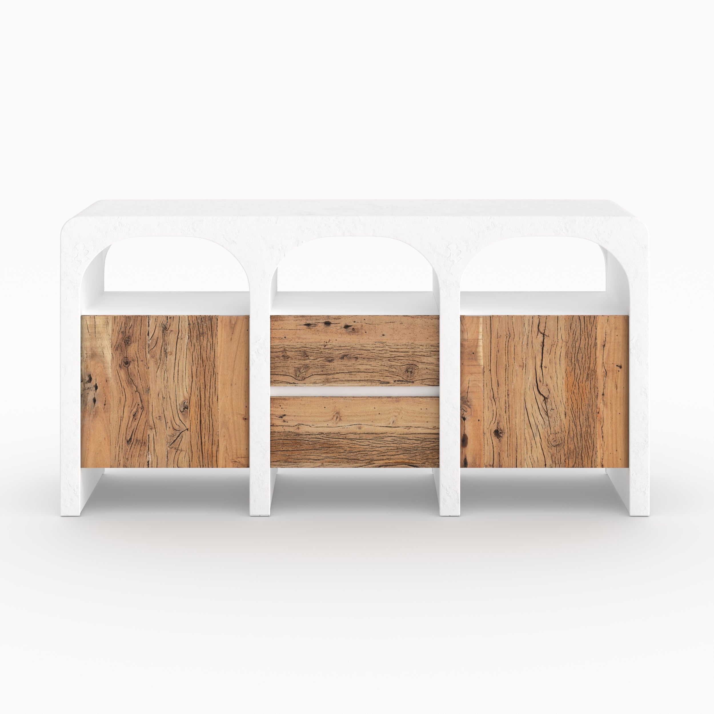Meuble Fira bois et béton blanc cassé